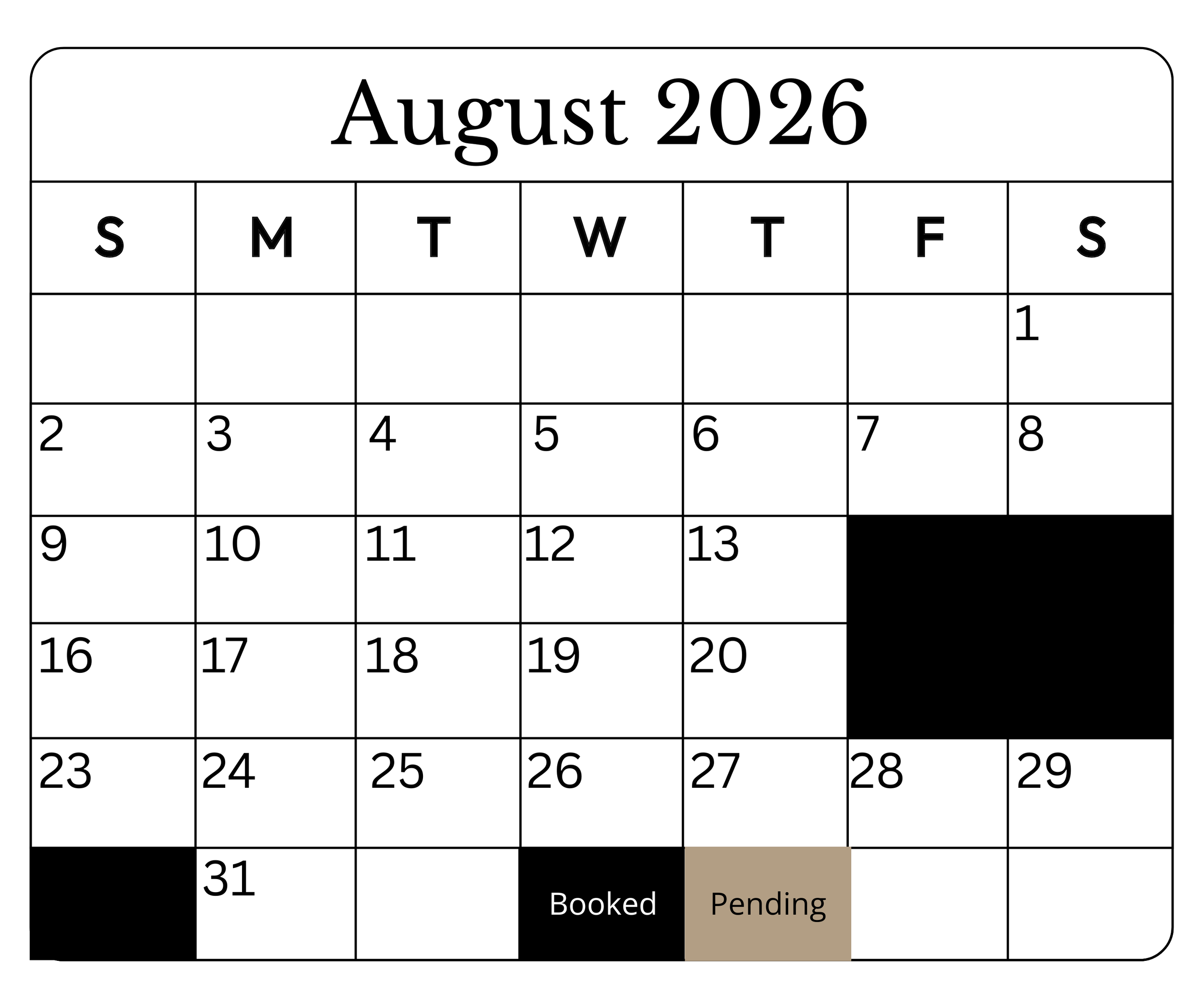 August 2026 Availability