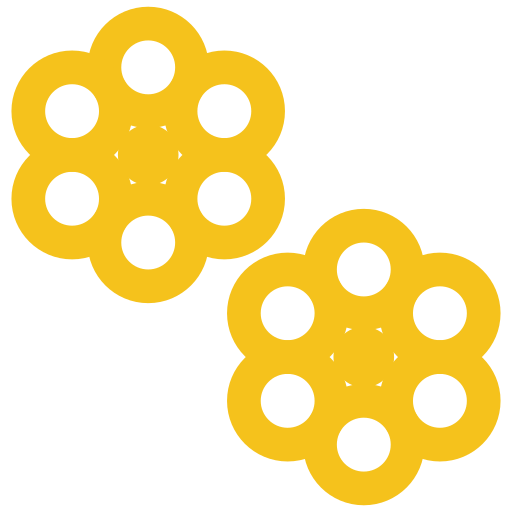 A yellow floral or decorative icon with symmetrical, rounded shapes.