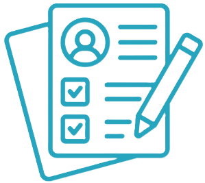 Icon of a document with a person's profile, checkboxes, and a pencil.