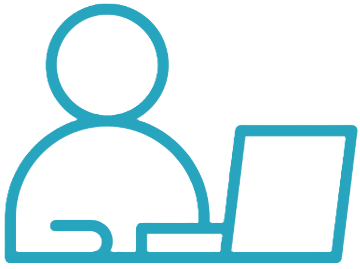 Outline of a person sitting at a desk with a laptop.