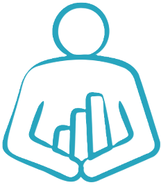 Simple line drawing of a person holding a tablet or smartphone.