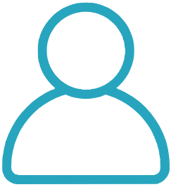 Simple outline of a person icon with a circular head and shoulders.