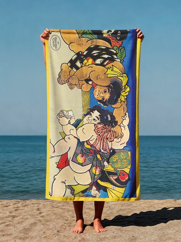 sumo rikishi oversized beach towel large japanese sumo ukiyo-e towel grand sumo fan towel bath towel beach blanket accessory 大相撲 力士 タオル ビーチタオル 日本 大相撲 浮世絵 グッズ スポーツ タオル 海 プール バスタオル bardo craft
