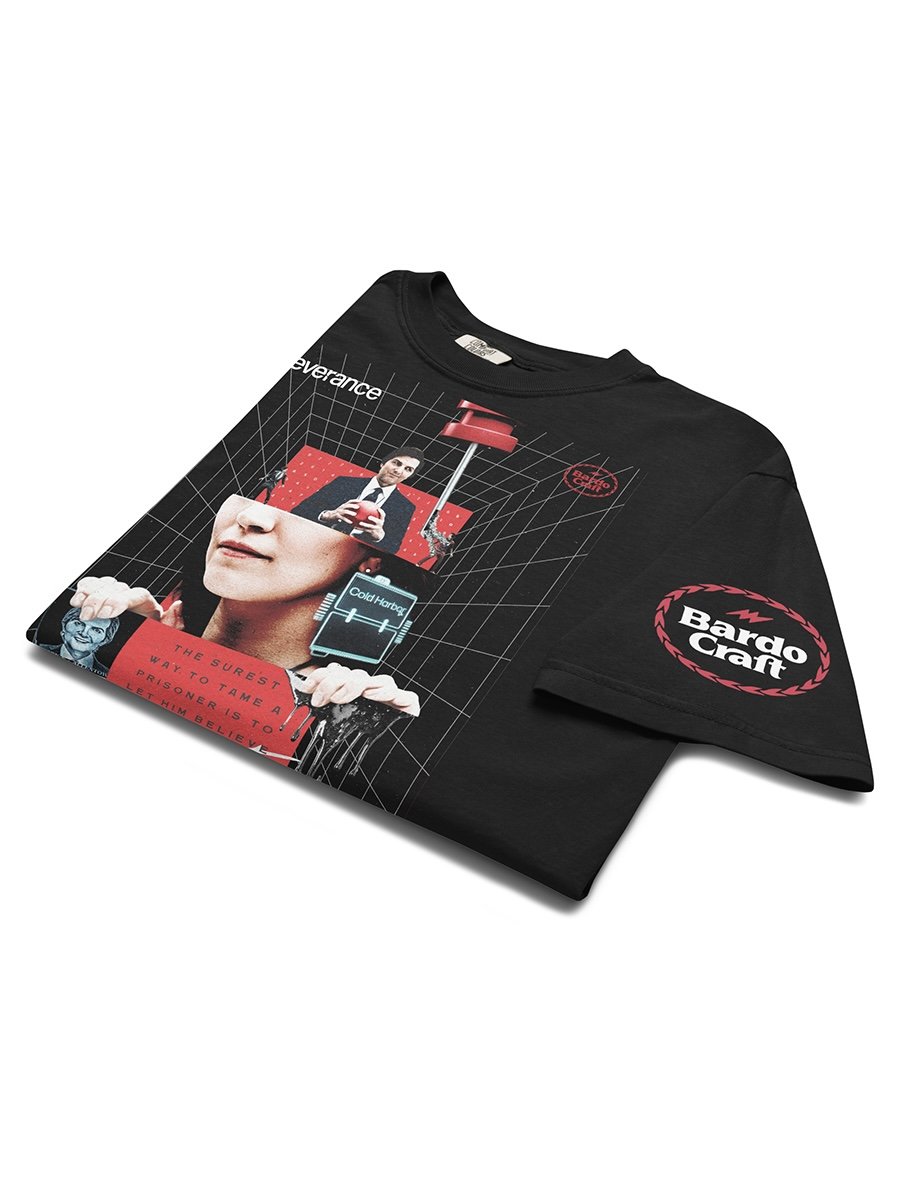 severance mark scout helly riggs t shirt apple tv plus sci fi thriller dystopian office lumon industries characters tee fan merch streetwear high quality print collectible apparel bardo craft
