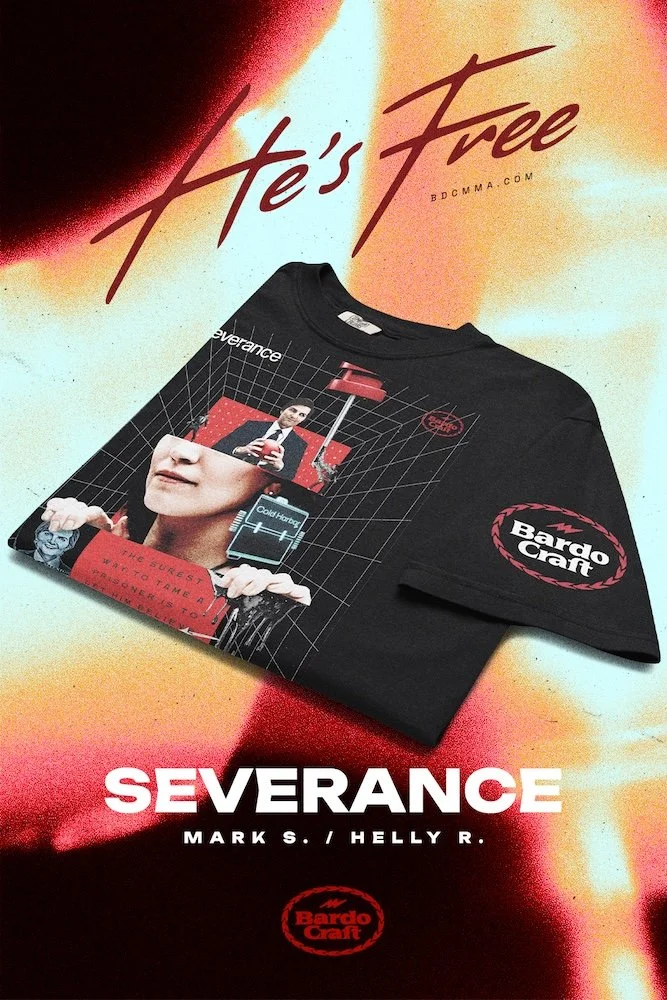 severance mark scout helly riggs t shirt apple tv plus sci fi thriller dystopian office lumon industries characters tee fan merch streetwear high quality print collectible apparel bardo craft