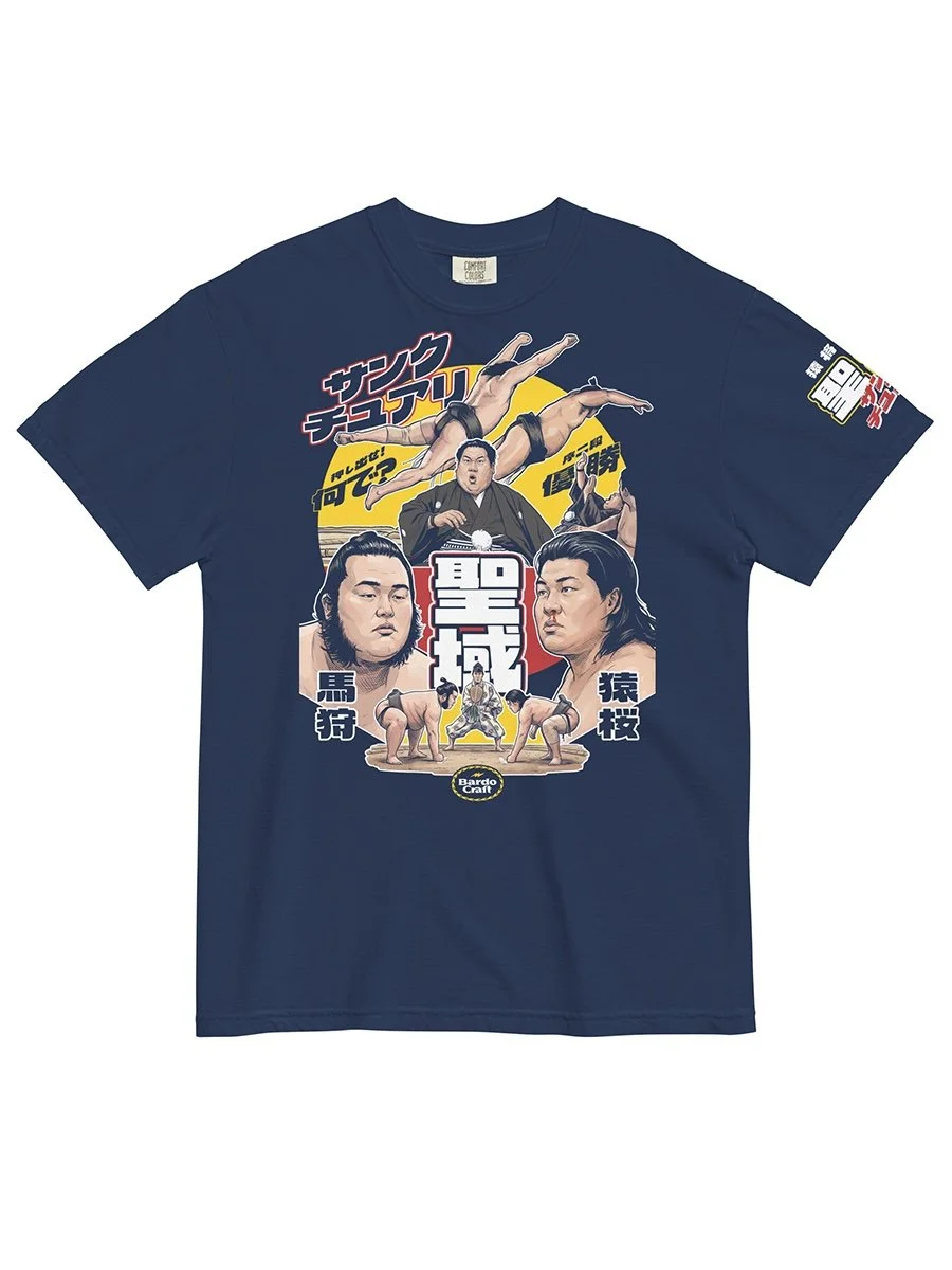 Sanctuary sumo netflix series shirt Sanctuary Japanese sumo netflix drama navy graphic tee sumo wrestling fan apparel Japanese TV series shirt sumo culture shirt bardo craft bdcmma.jpg