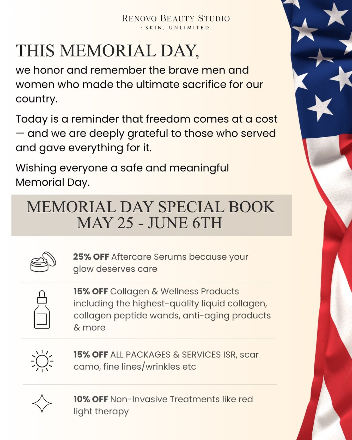 This Memorial Day is about honor and dedication. 🇺🇸

While we remember and celebrate those who have served &amp; sacrificed, it&rsquo;s also the perfect time to recognize self-confidence and self-care.

Because WE are worth it. Feel free to gift se