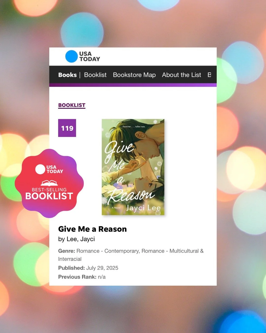It's pouring buckets in L.A., and we lost power for a few hours...

But GIVE ME A REASON is back on the @usatoday bestsellers list! 

I can only hope that it beat out the inflatable tube guy. 😂 Jokes aside, I'm grateful for all your love and support