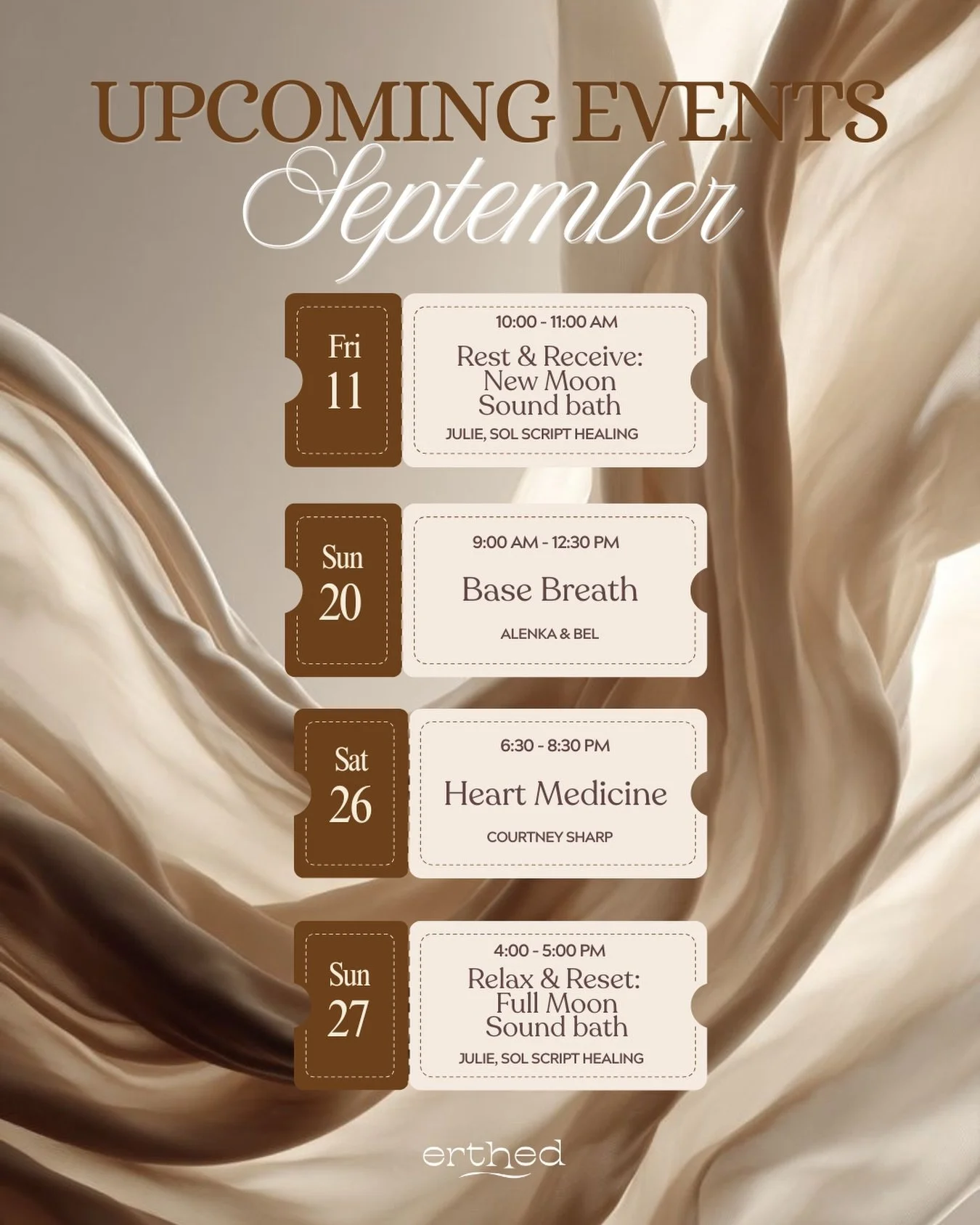 Upcoming Events at erthed | September 🤎

September is bringing a beautiful mix of opportunities to slow down, reconnect, breathe, release and receive at erthed.

Spaces are limited. 

Head to the link in our bio to explore upcoming events and book y