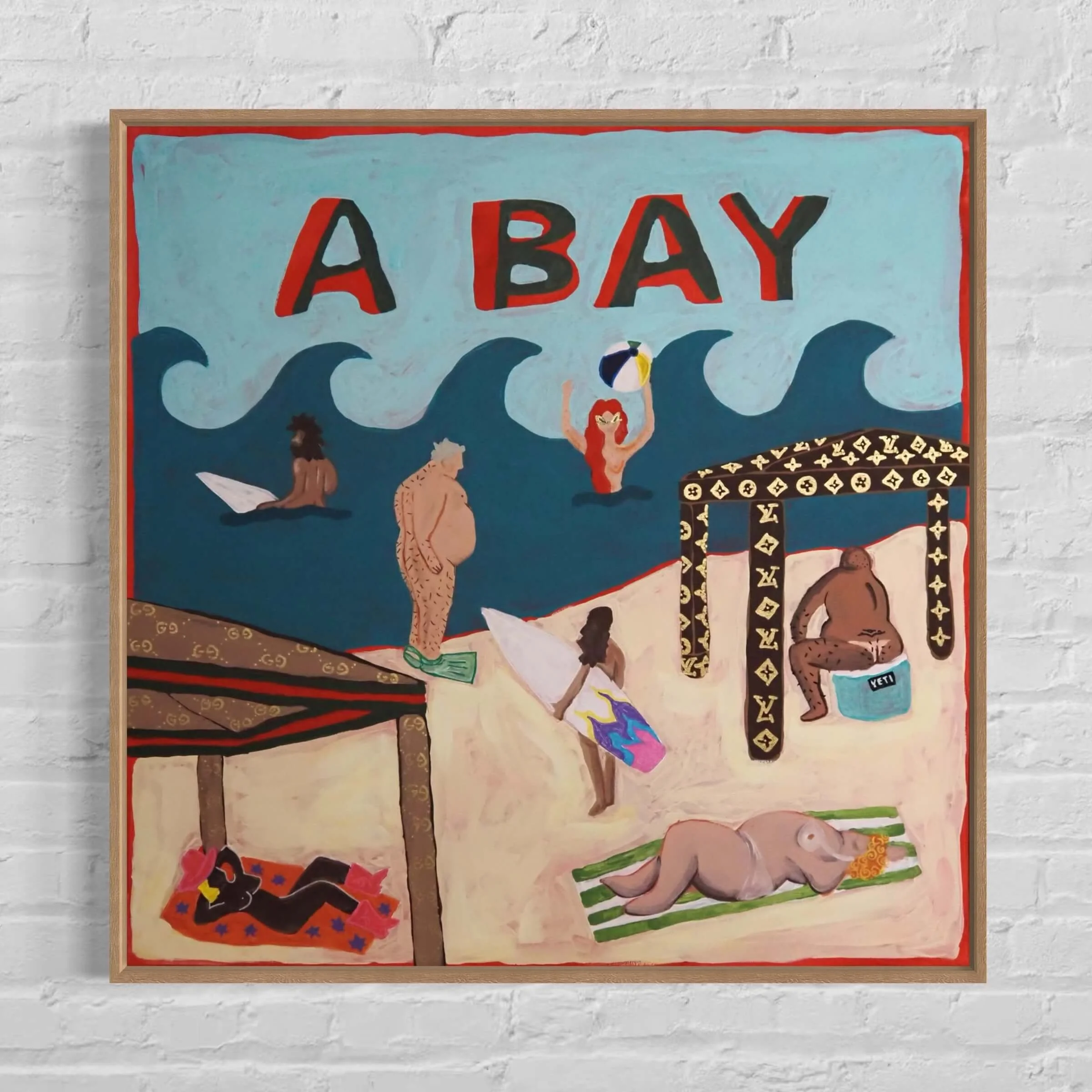 Alexandria Bay coastal illustration with cheeky nude beach scene