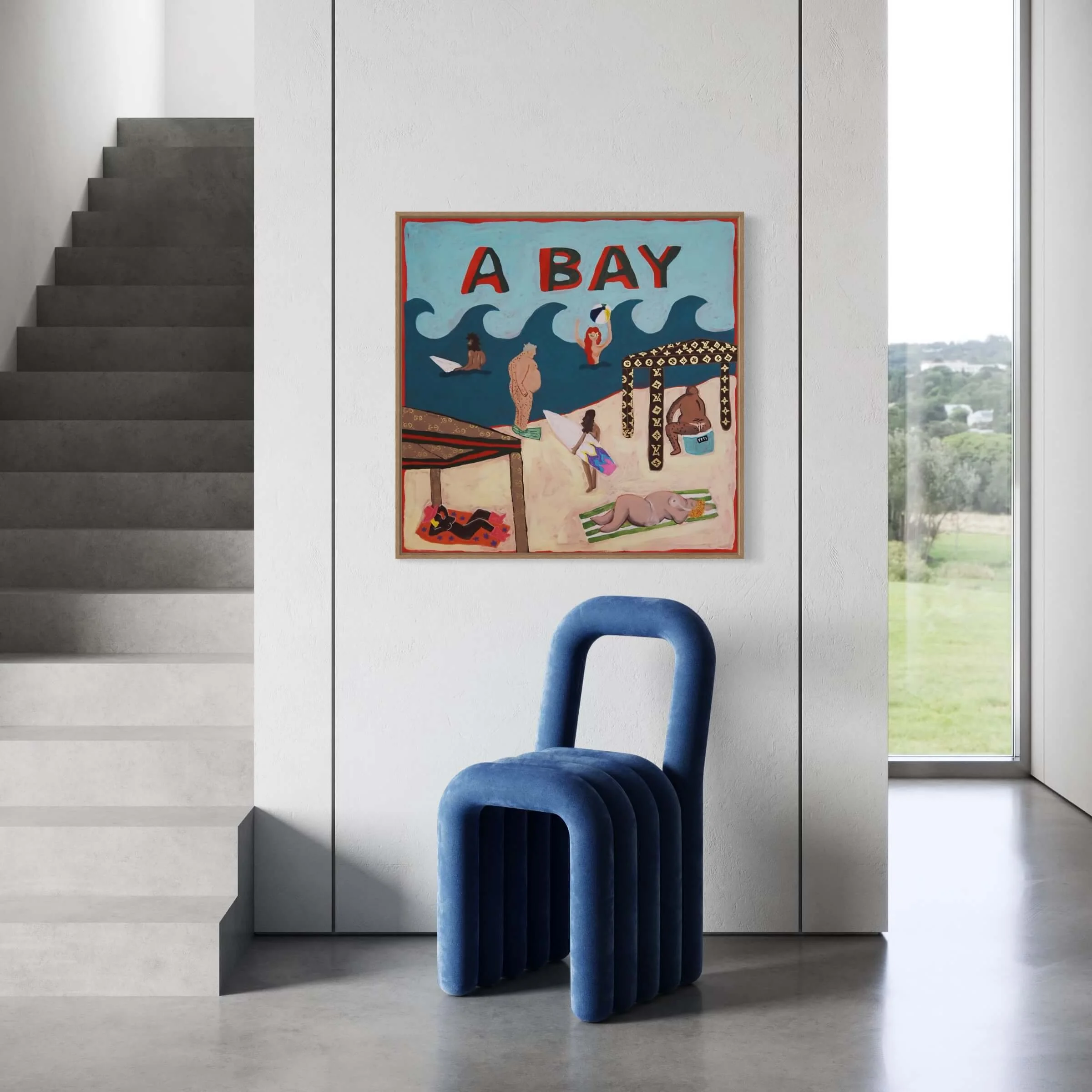 Framed A Bay surf print in modern beach house interior