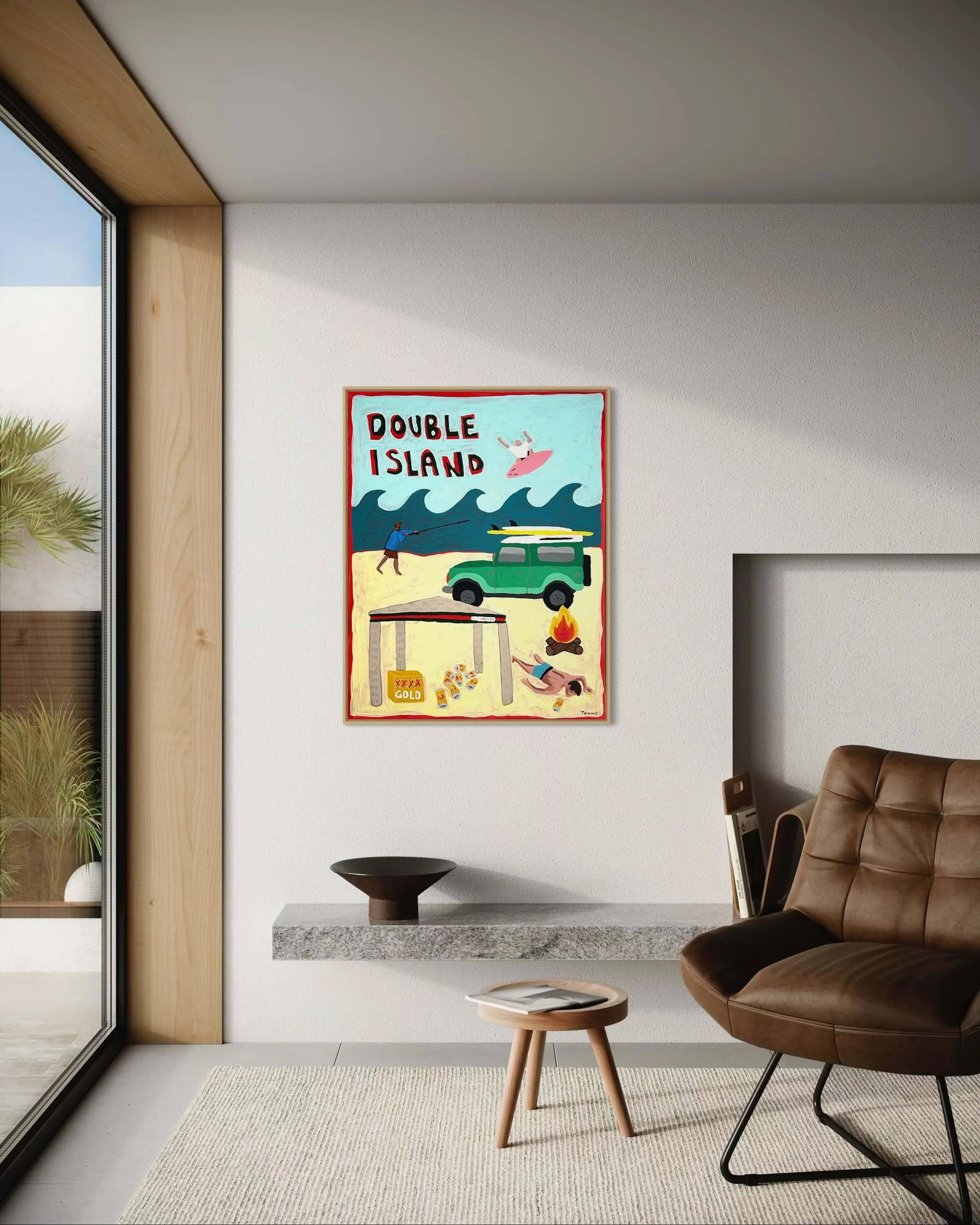 Artwork of Double Island Point with 4WD tracks and beach camping inspiration