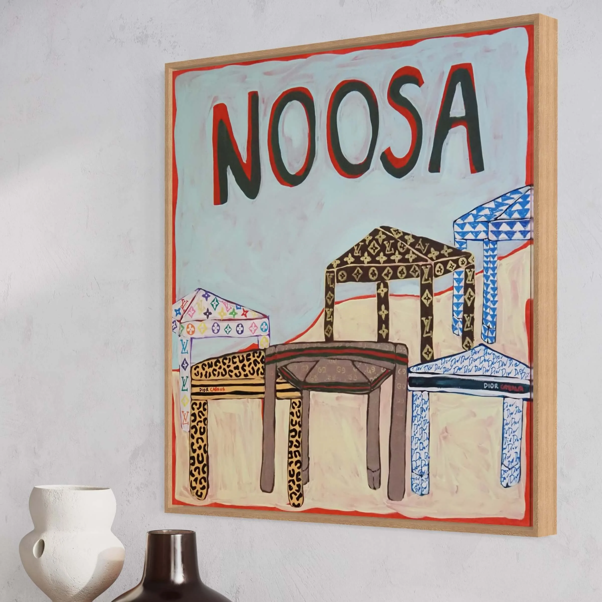 Coastal wall art Airbnb - Noosa Cabana Couture print on display