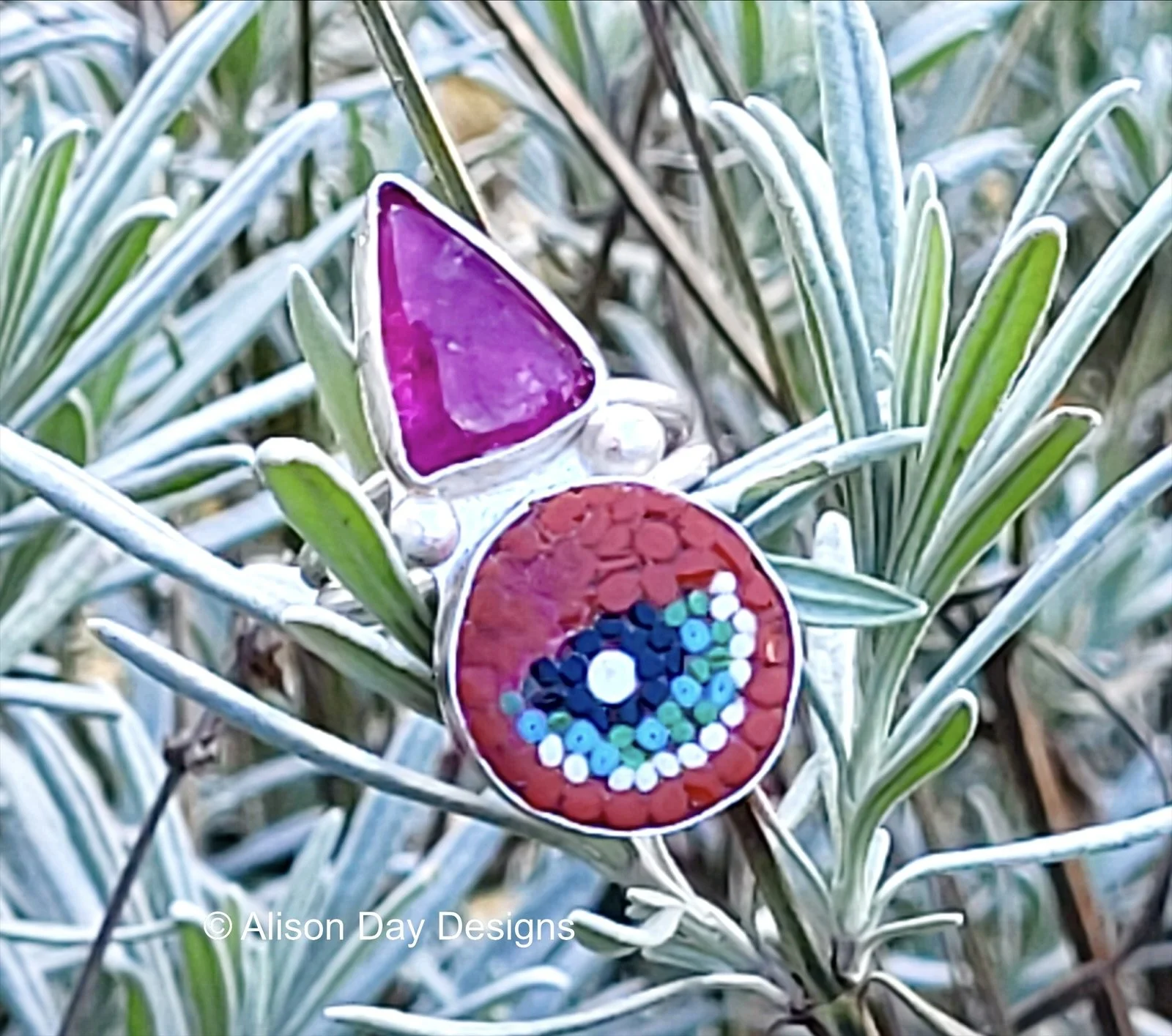 Micro mosaic & tourmaline ring  created by Alison Day Designs