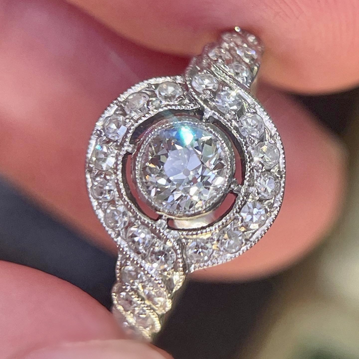 old mine cut diamond cluster ring