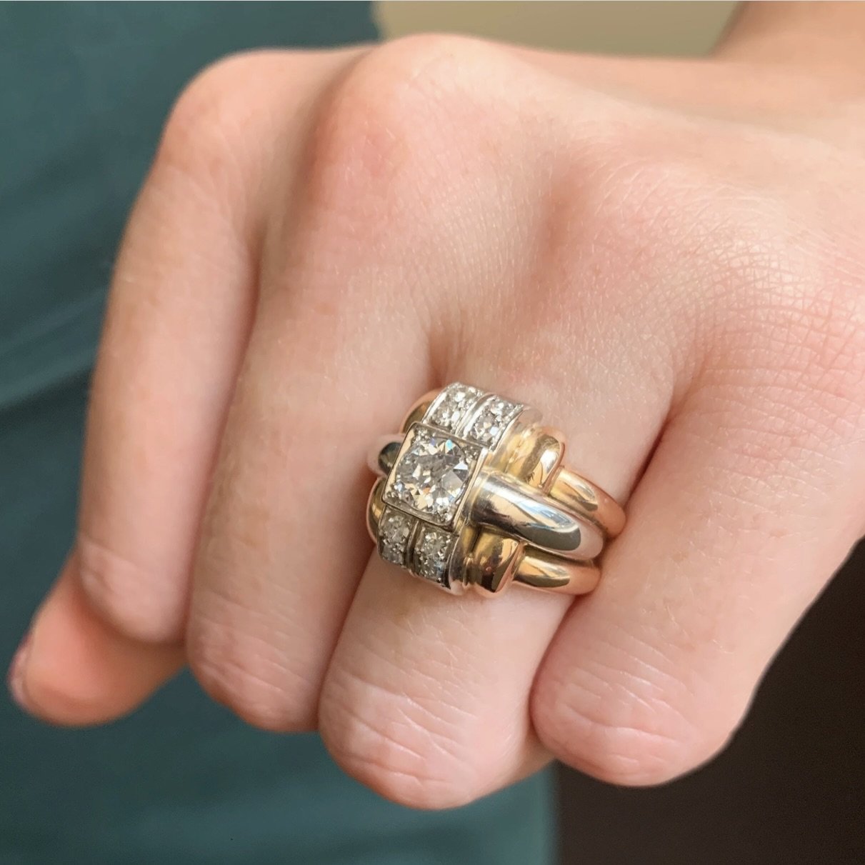retro diamond tank ring