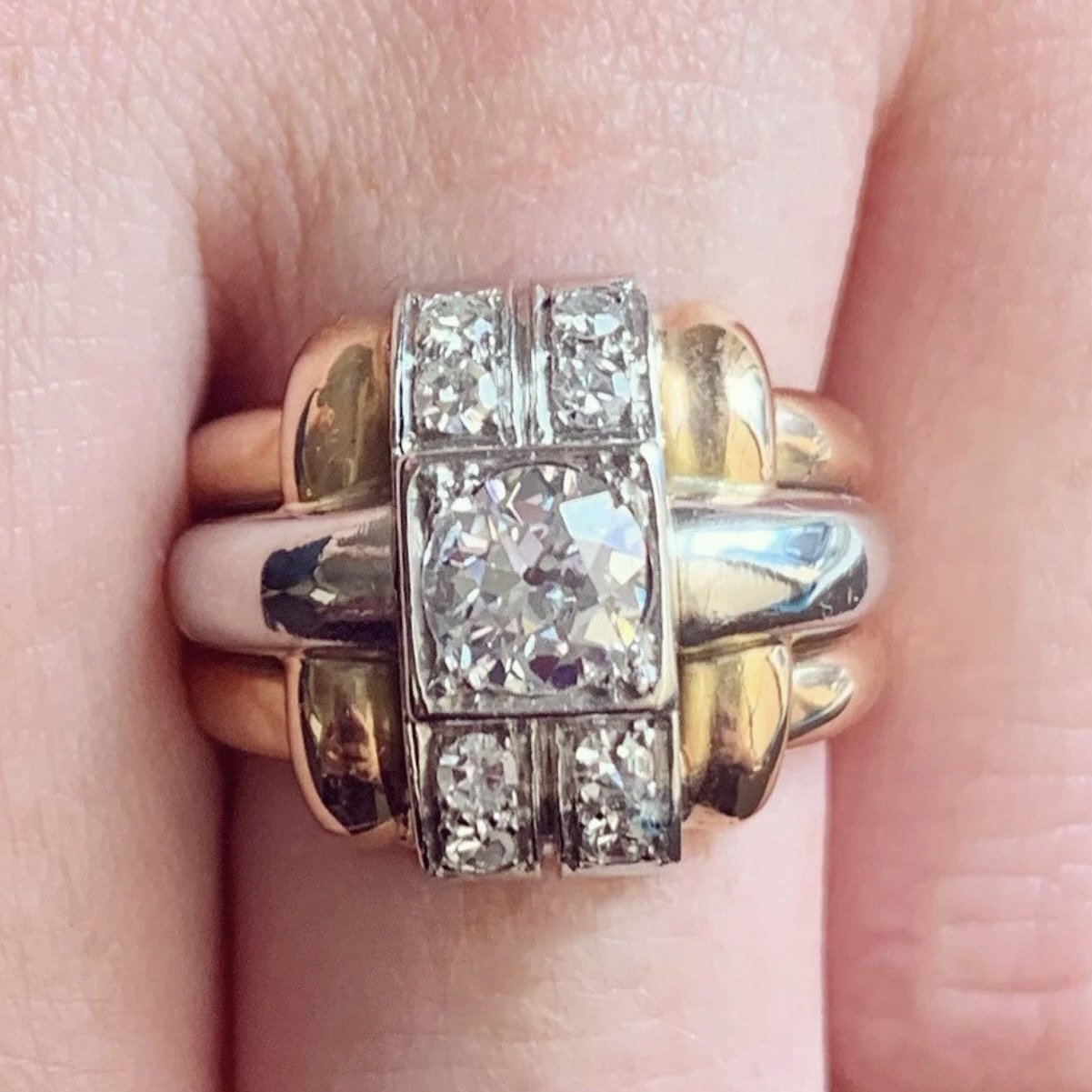 old european cut diamond tank ring
