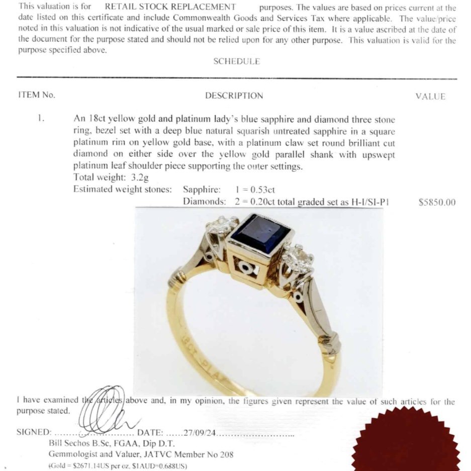valuation for vintage sapphire and diamond ring