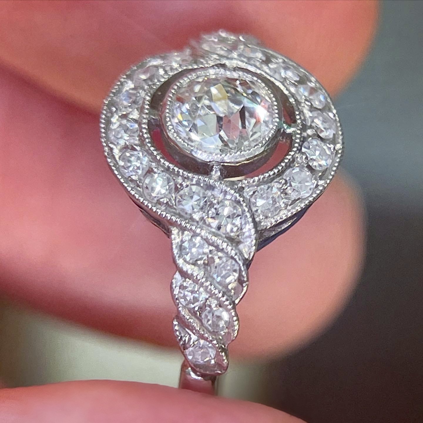 antique bezel set diamond engagement ring