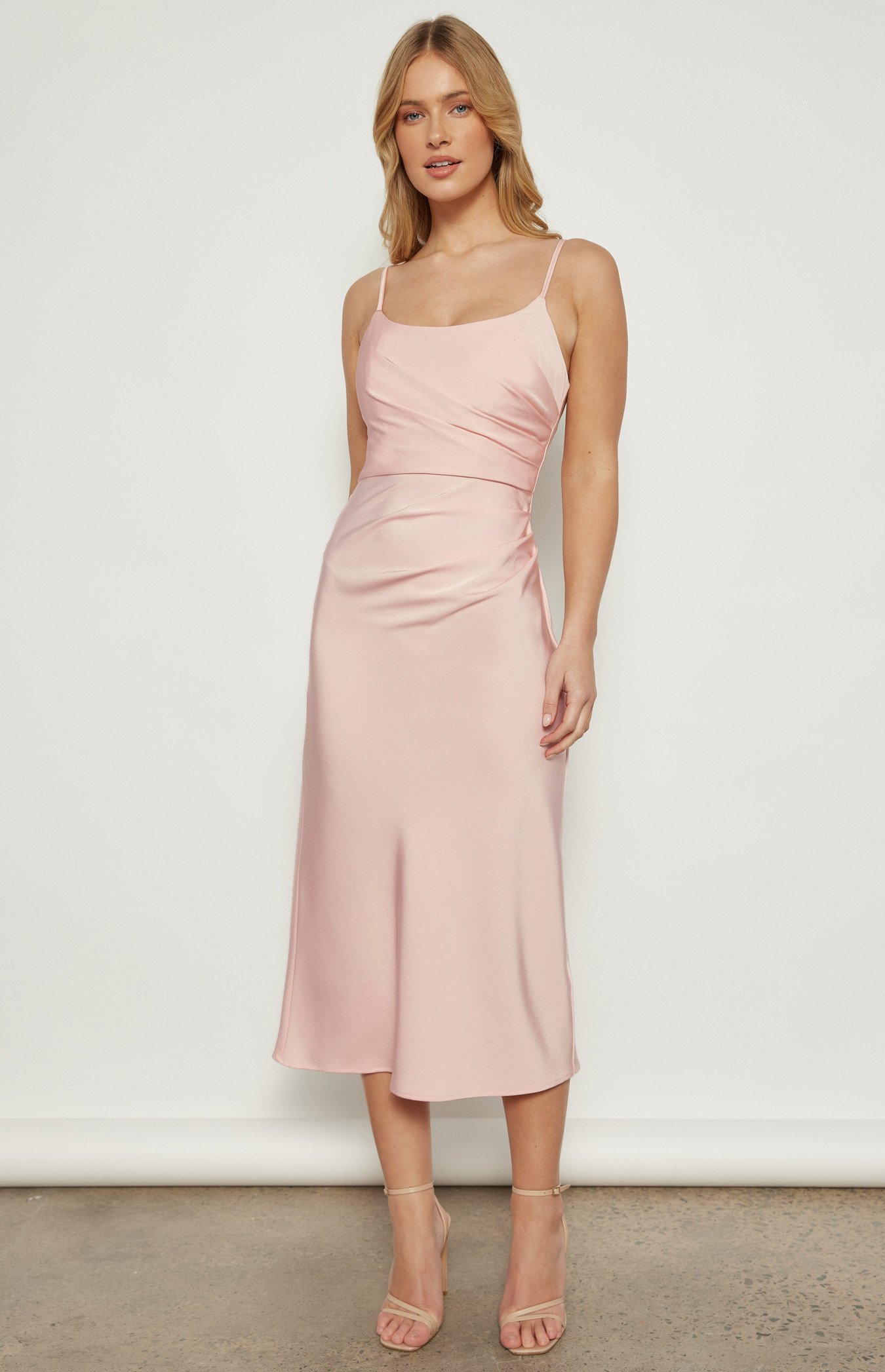 Elysian Satin Pleated Midi Dress