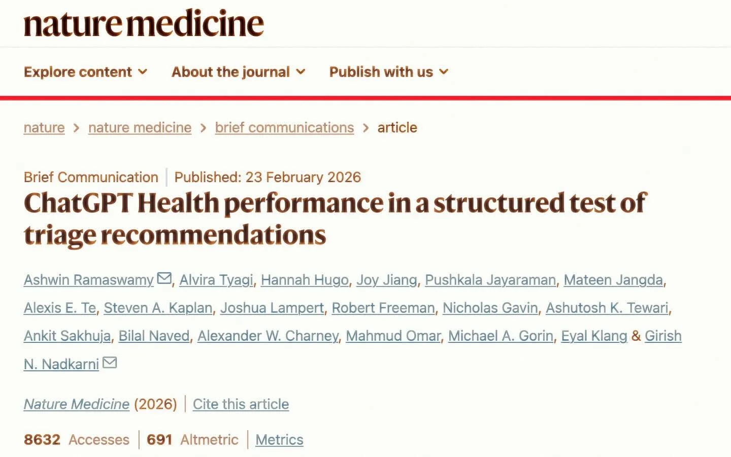 Guys, GUYS. What an interesting study re: AI &amp; medicine.

This recent Nature Medicine article compared the triage decisions of AI with those of a panel of physicians across multiple clinical cases with compelling results:

Though AI performed rea