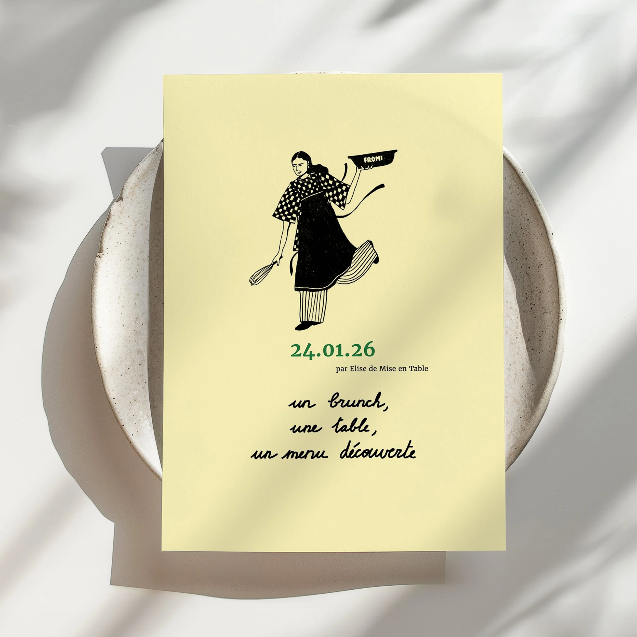 illustration noir et blanc minimaliste, illustration personnalisée pour illustrer un menu de brunch