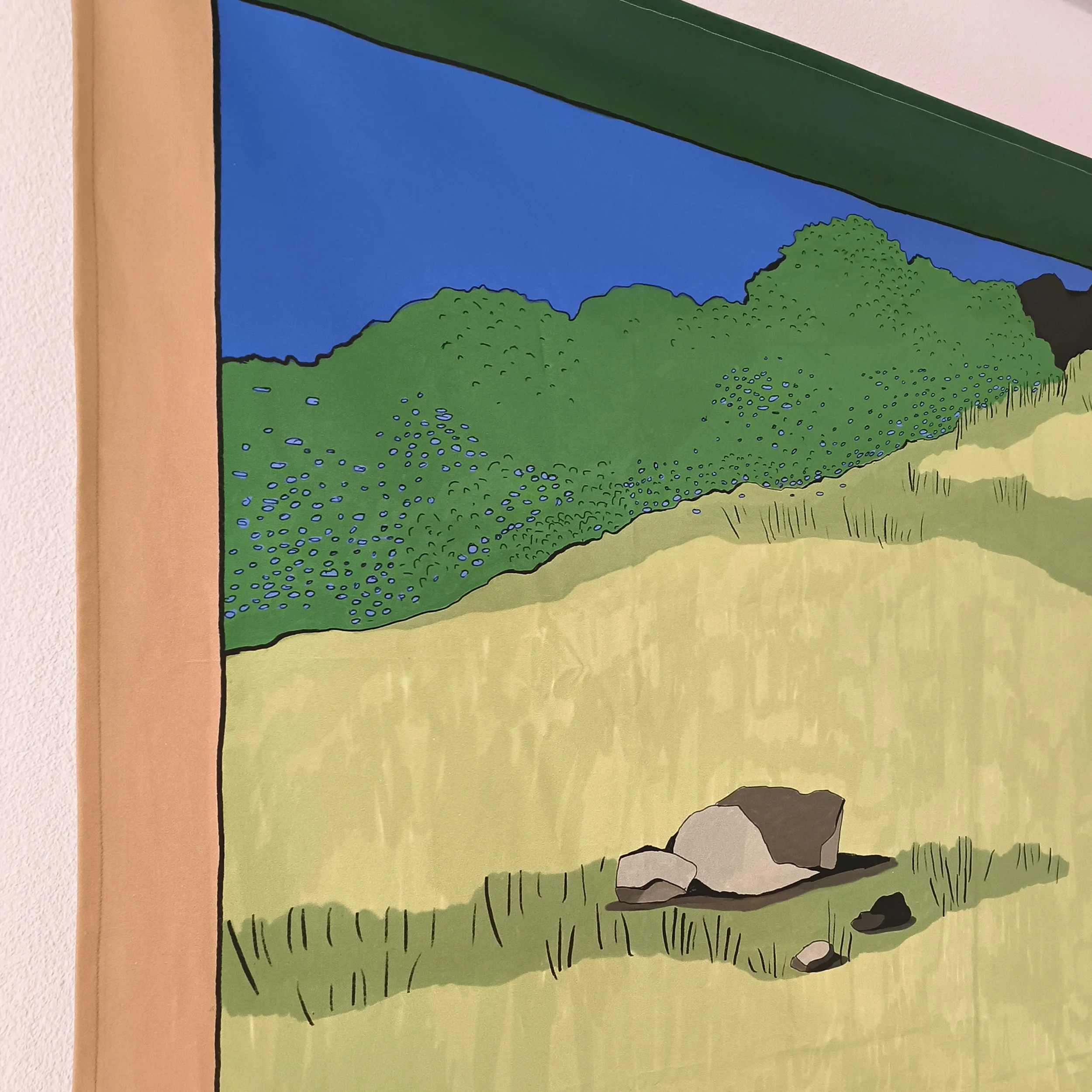 Illustration, détail d'un paysage de montagne, imprimé textile sur mesure par Cécile Krähenbühl