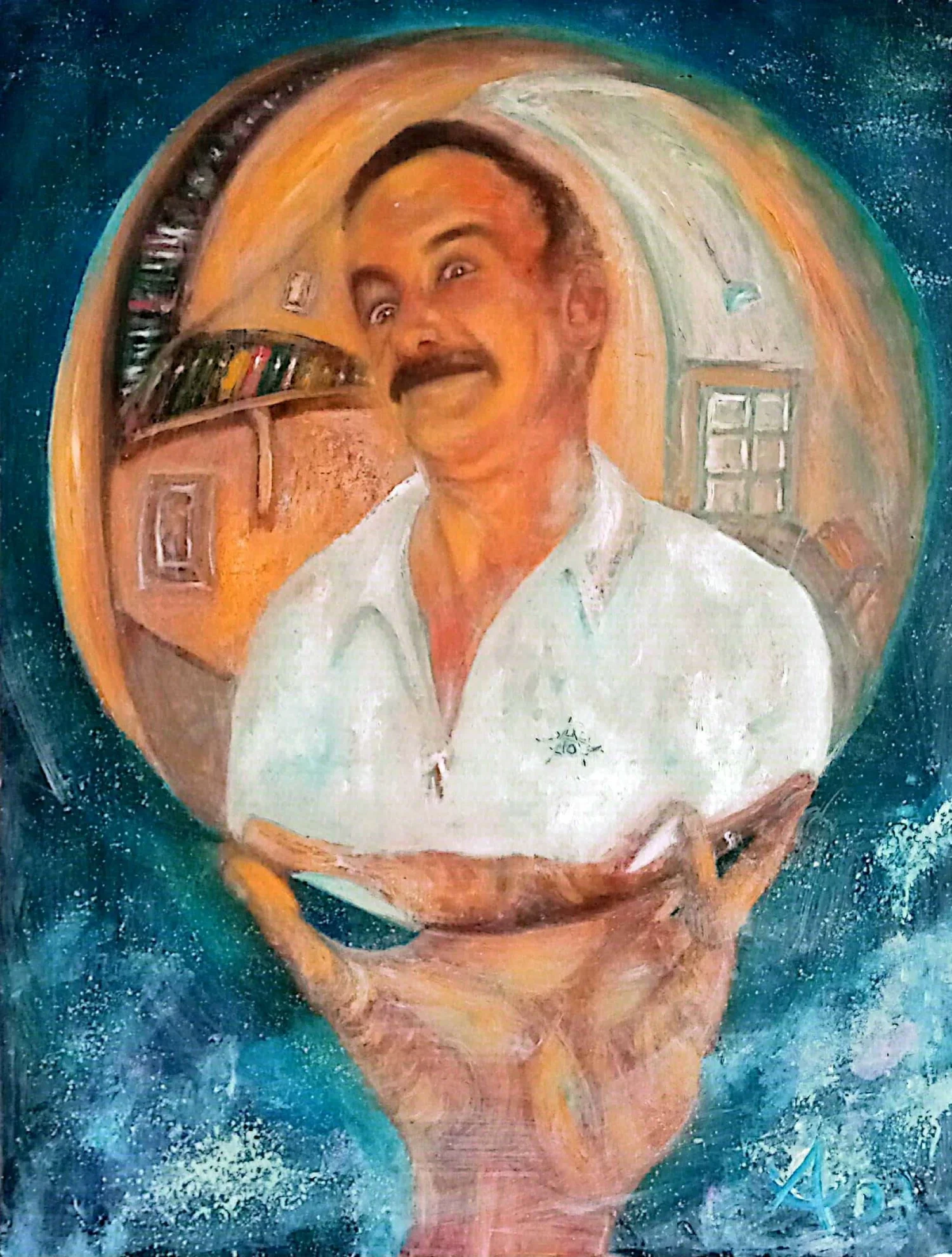 Autorretrato de Carlos Aránguena reflejado en una esfera