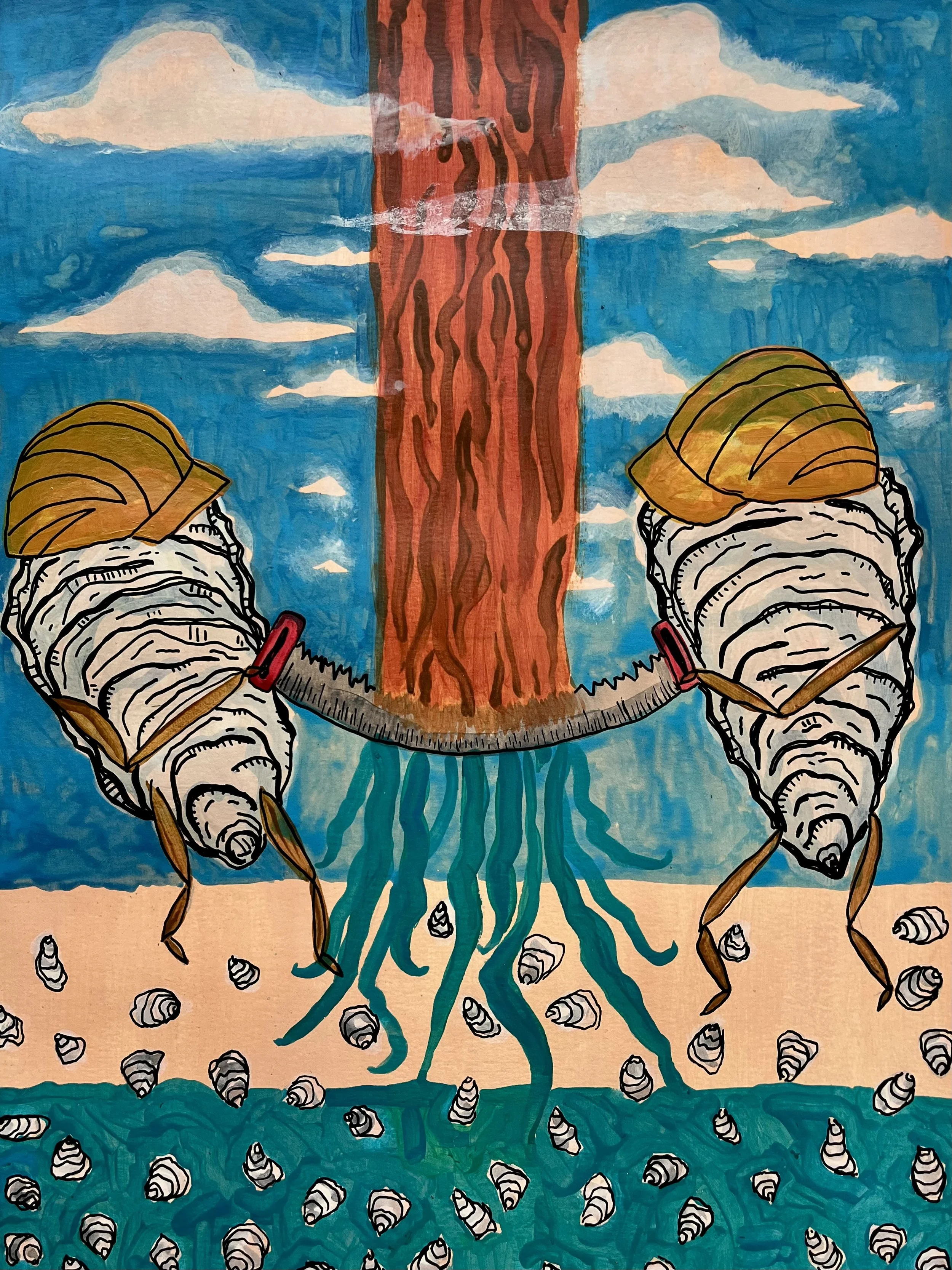 “Wood Chuckin’ n’ Shuckin’”, 2025
11” x 15” 
Acrylic on paper