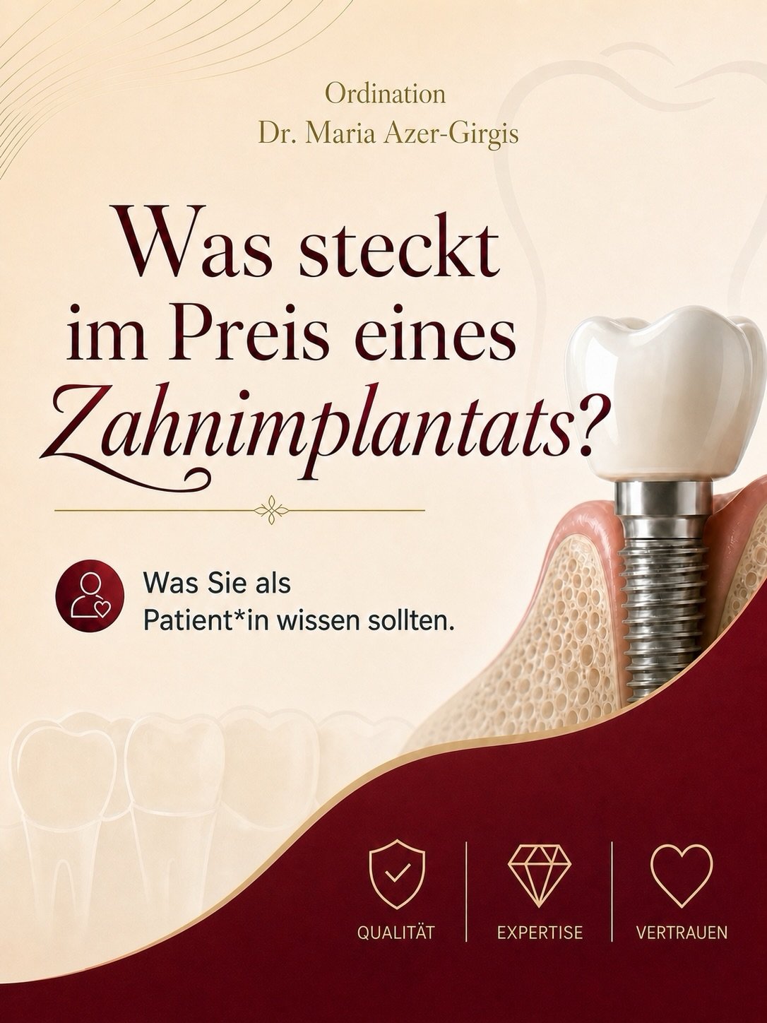 Was Sie &uuml;ber Implantate und Zahnersatz wissen sollten &ndash; Teil 1: Warum kostet ein Implantat, was es kostet? 💎🦷

Ein Zahnimplantat ist weit mehr als eine Schraube im Knochen. Hinter dem Preis stehen biokompatible Hochleistungsmaterialien, 
