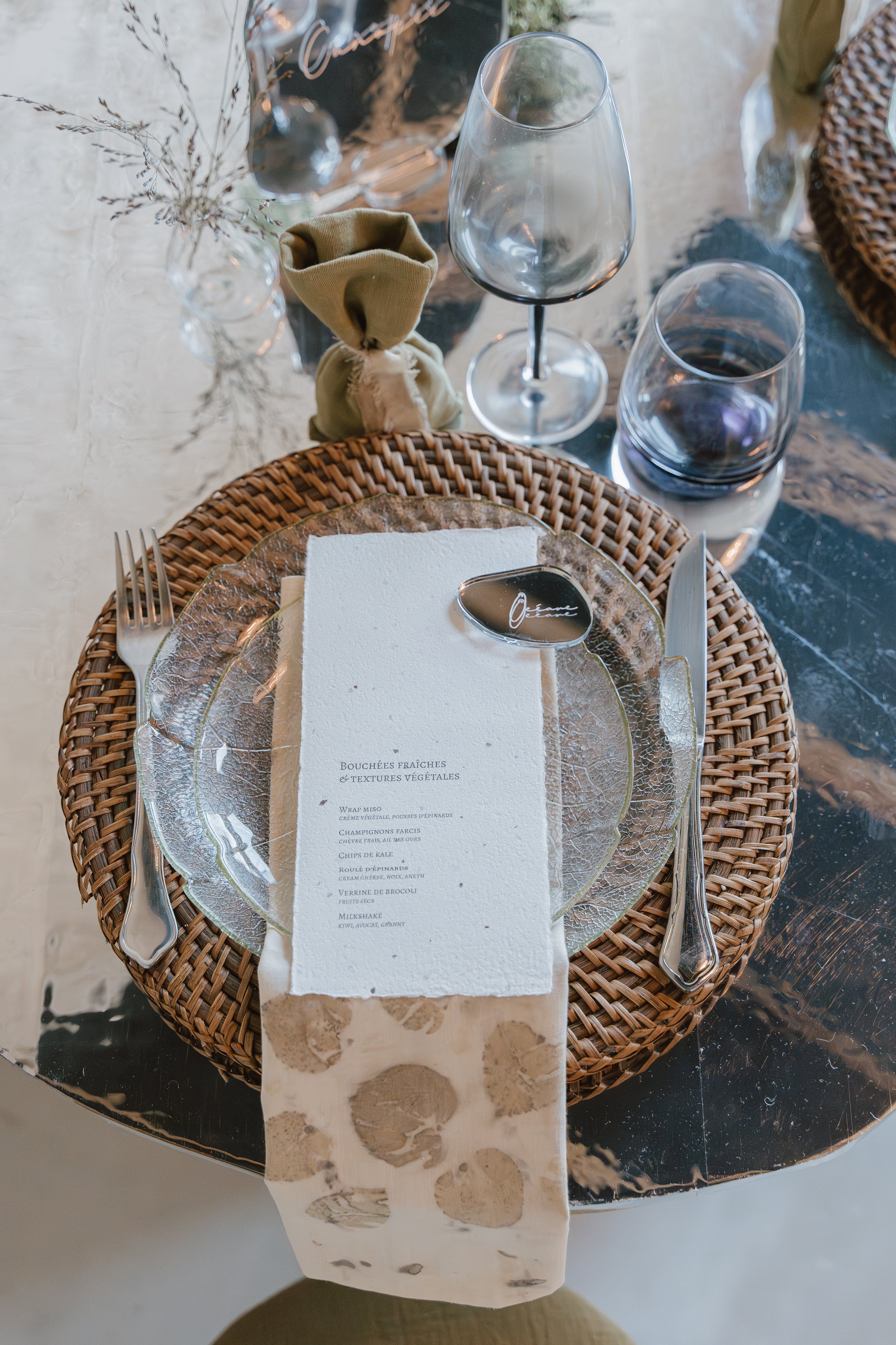 MARQUE-PLACE PRENOM FORME ORGANIQUE MIROIR