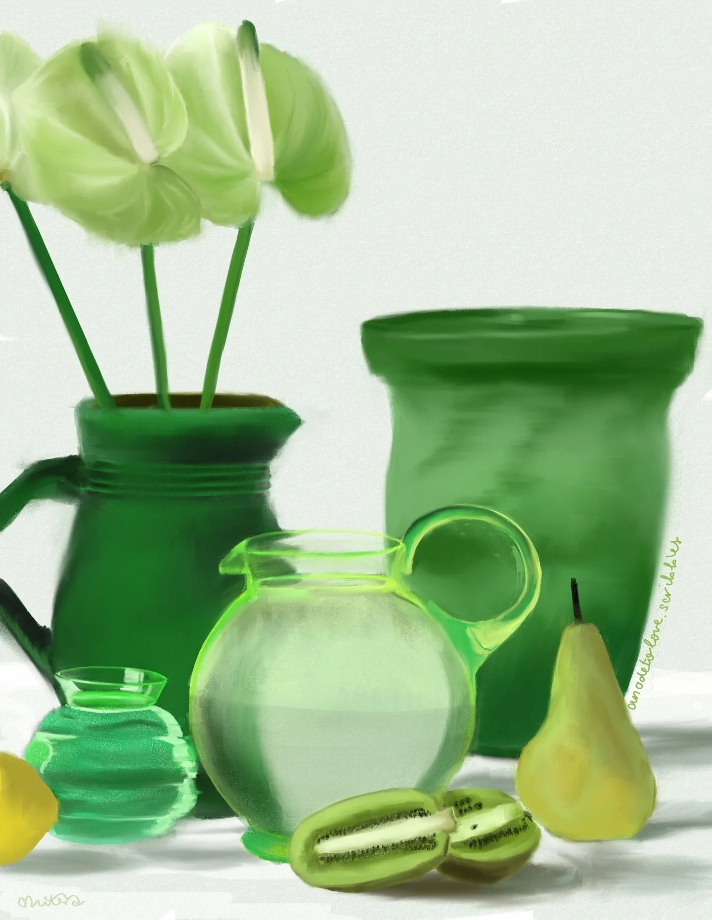 Still life: digital art study and oil painting study (wip)