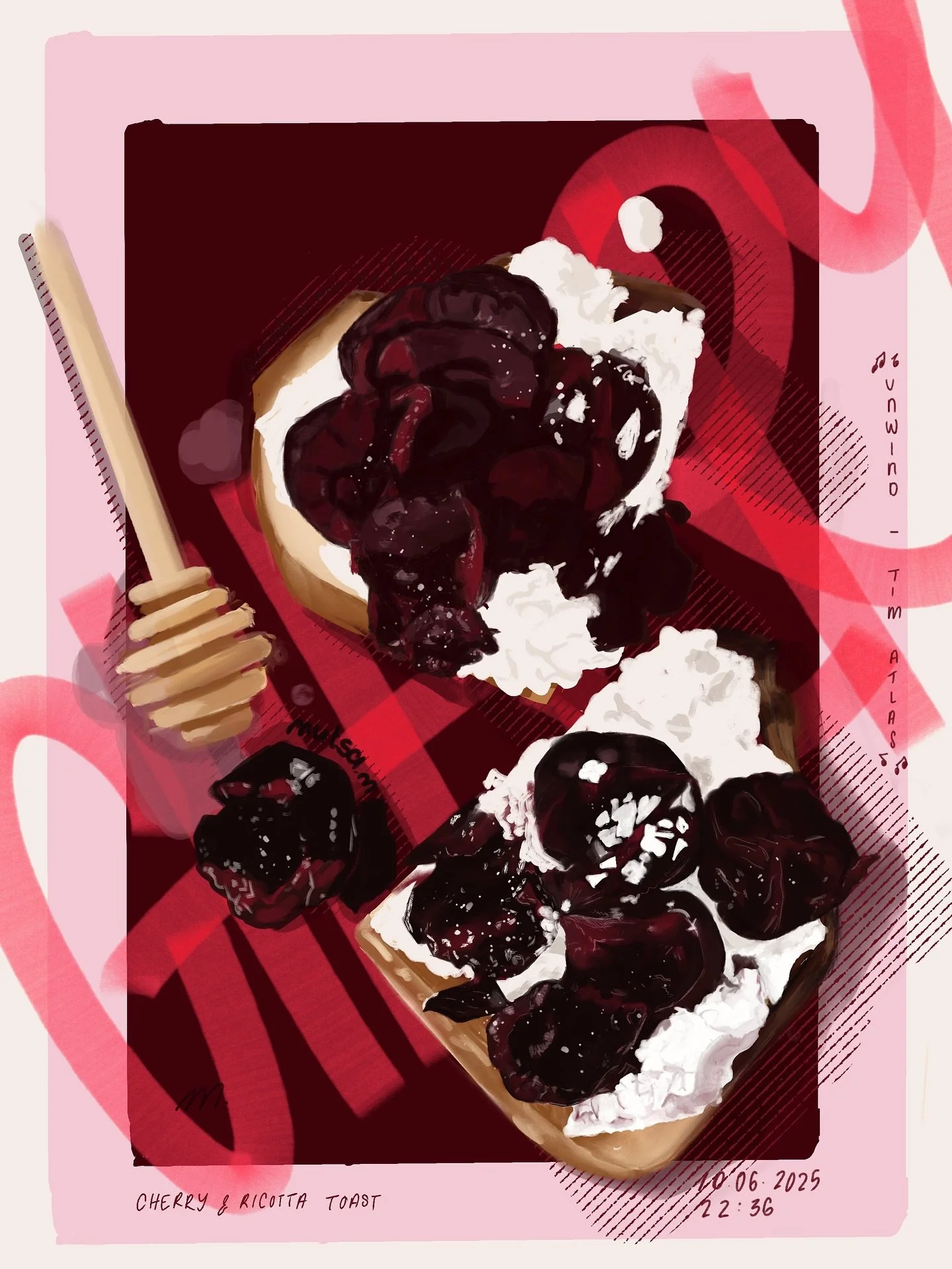 Cherry Toastie! Brunch series #5!
Do we like it with or without the text in the background?