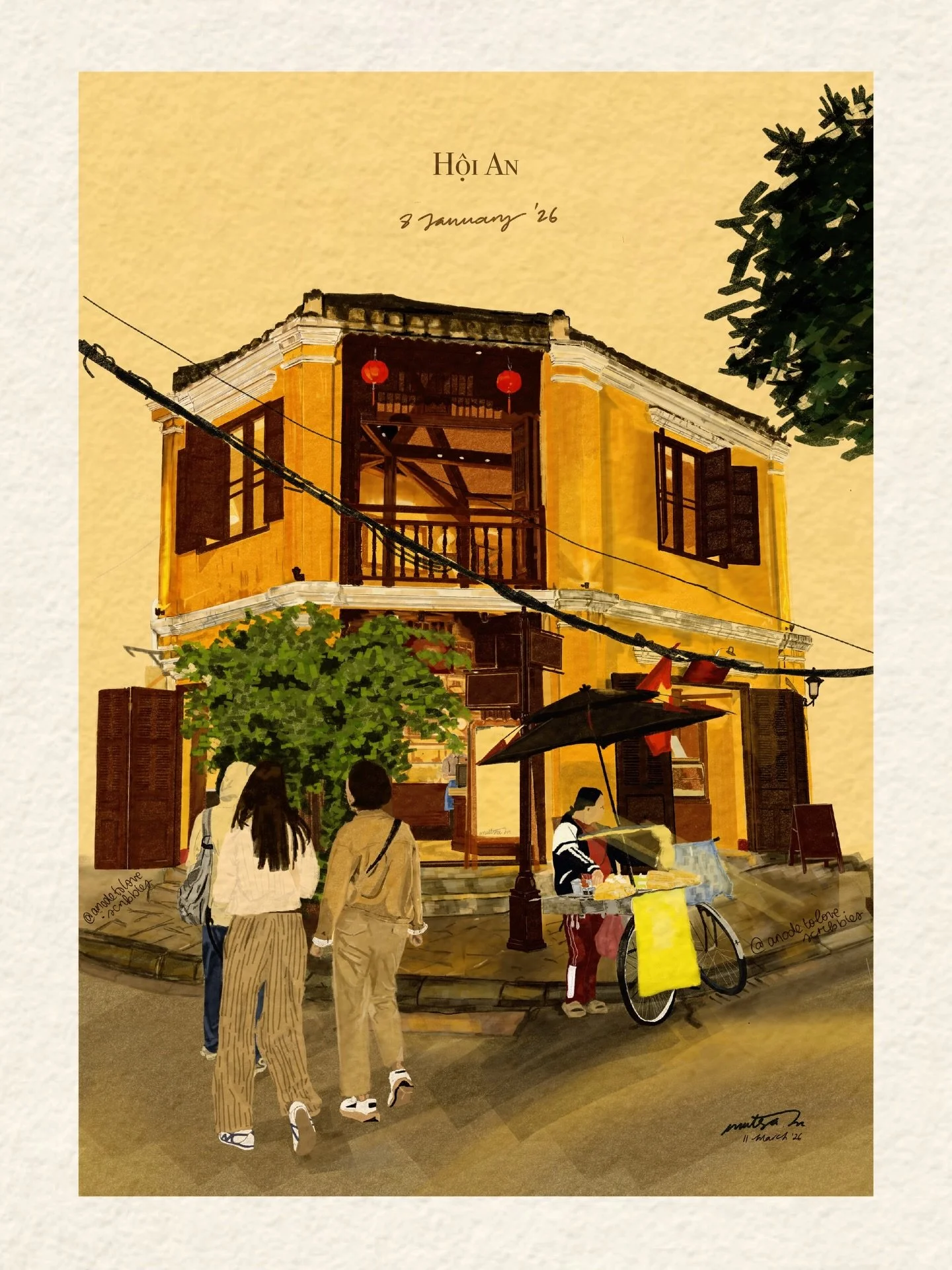 Hoi An on the 8th of January &lsquo;26.
Such a romantic city. 

#illustration_art #travelart #traveldiary #procreate #artist