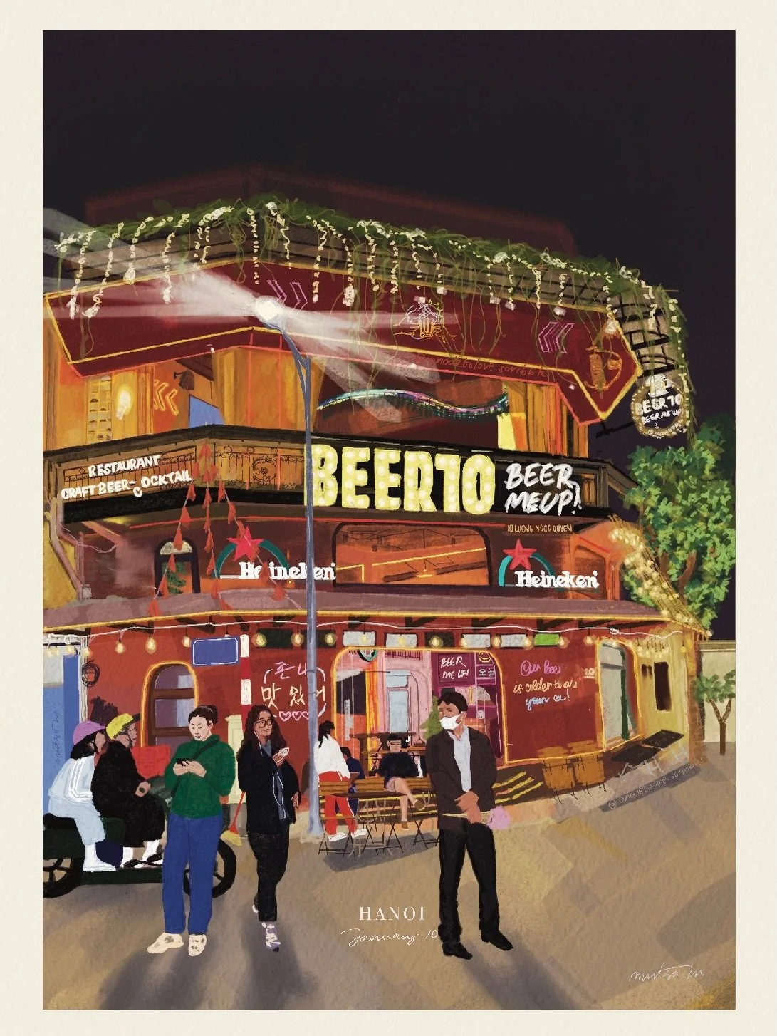 Hanoi. January 10 &lsquo;26
Definitely fast paced and chaotic. But charming all the same.

Do we like the brighter or dimmer finish on the final piece?

#procreate #digitalillustrator #femaleartist #hanoi #traveldiary