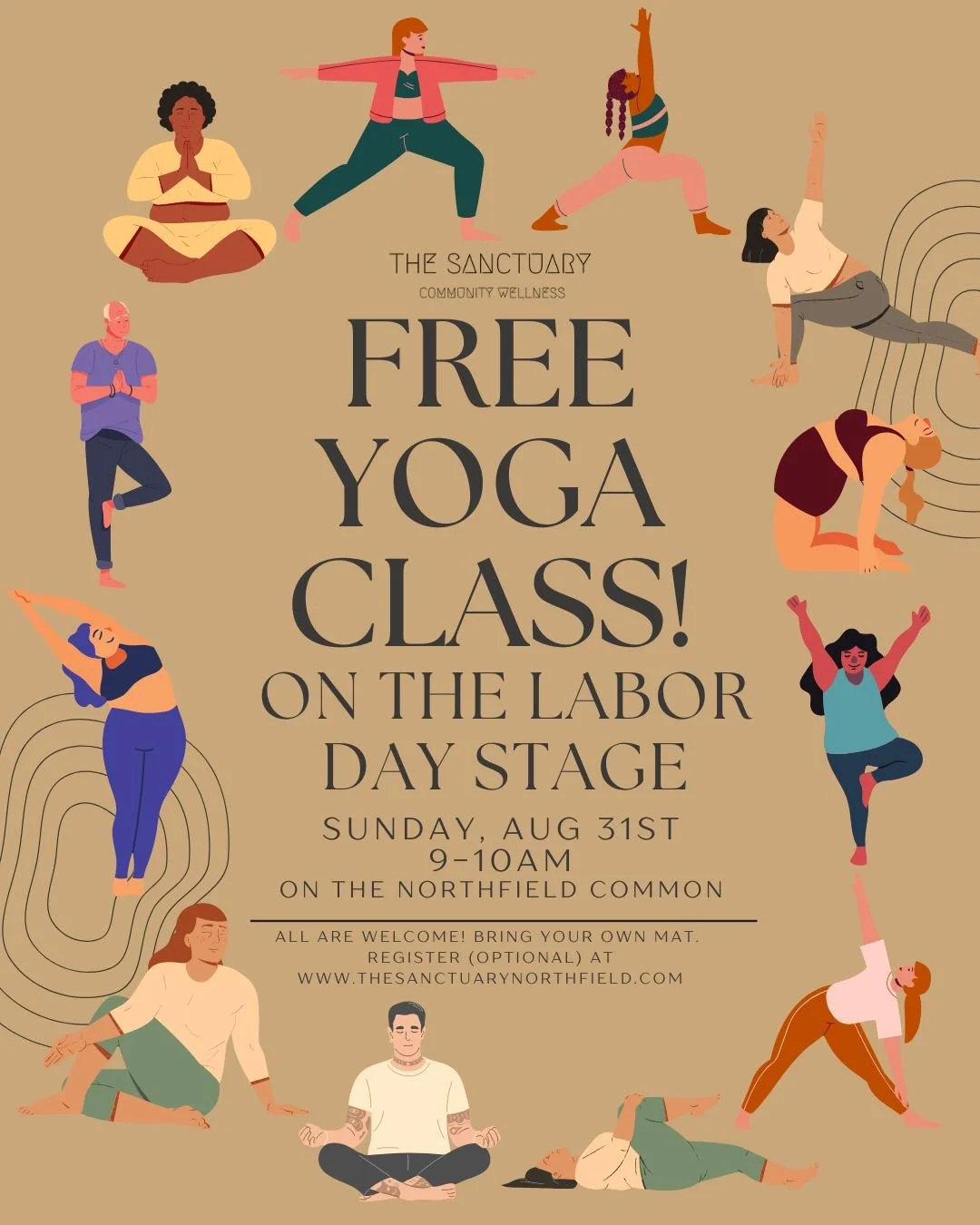Meet us on the Labor Day Stage located at the Northfield Common for a morning practice to start your day off right! 🌞 This will be a gentle and welcoming practice for all. Beginners encouraged to attend! Please bring your own mat.
 
Offered freely. 