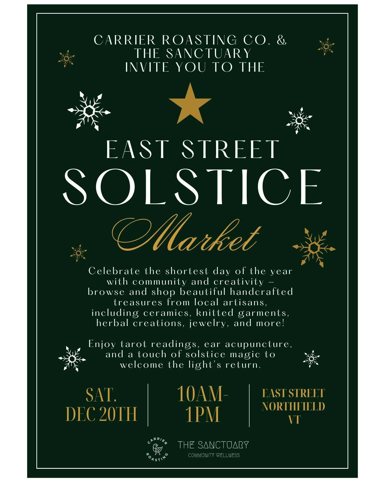 ✨ East Street Solstice Market 2025 ✨
Celebrate the shortest day of the year with community, creativity, and a touch of magic! Join us as we welcome the return of the light with a cozy indoor market filled with beautiful, handcrafted treasures from lo