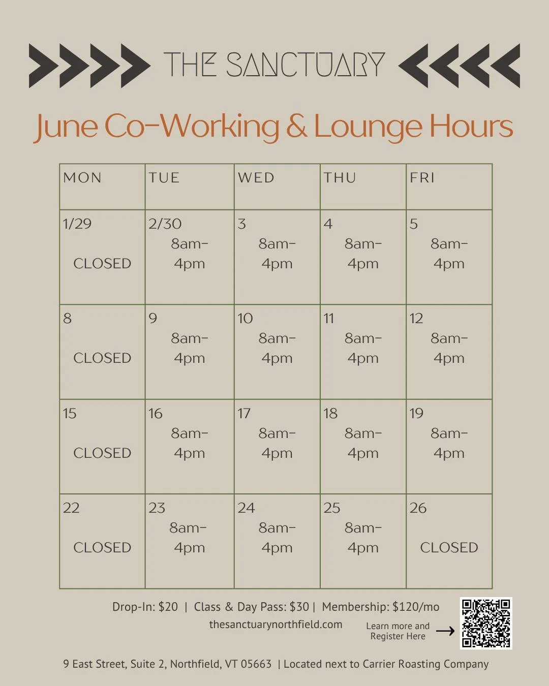 June is here and so is the AC. ❤️&zwj;🔥

Escape the heat and get your best work done at The Sanctuary. Whether you're a remote worker looking for a calm, focused space or a wellness lover who wants to move their body between meetings, we've got you 