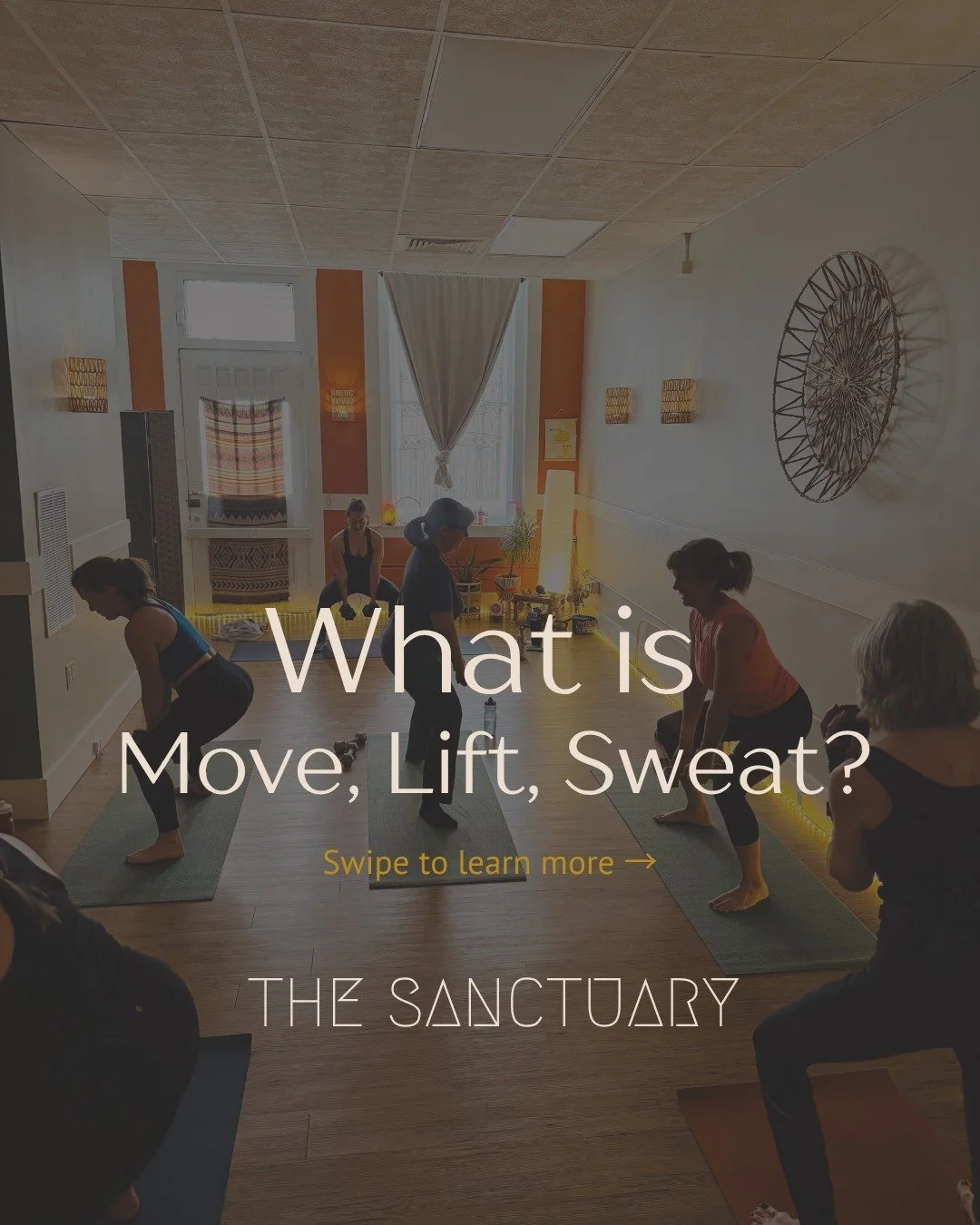 Sunday is for sweating. 💪

Move, Lift, Sweat is a dynamic full body class combining mobility training, dumbbell and bodyweight exercises, and high intensity cardio bursts designed to build strength, stability, and endurance.

Low impact modification