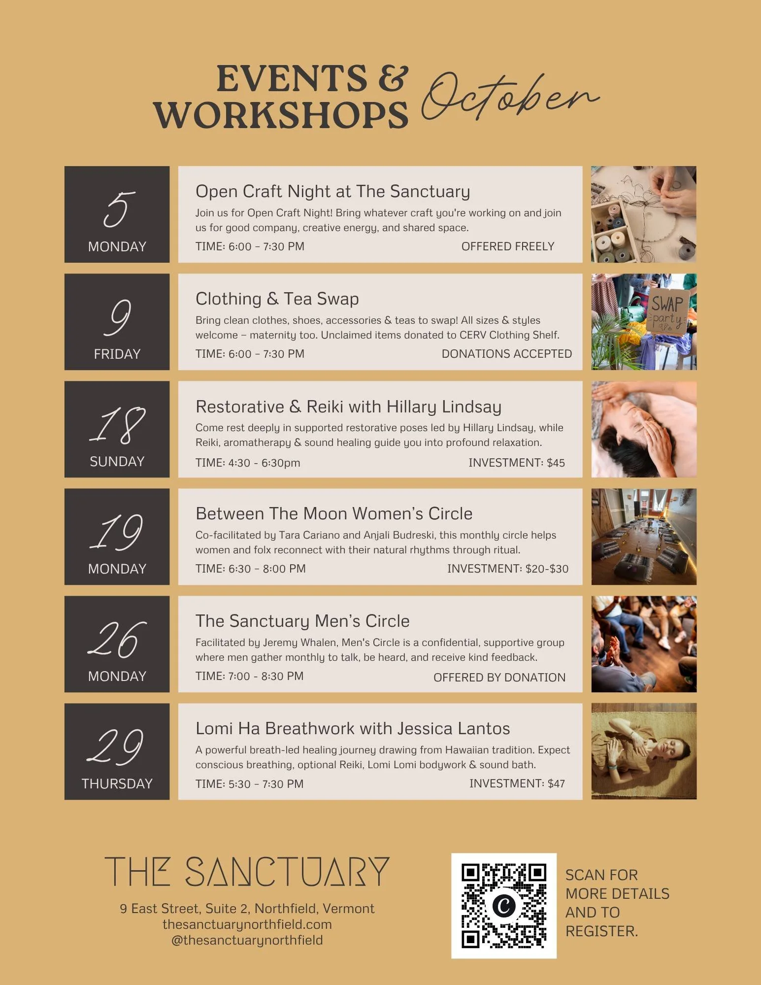 🍁 Announcing our October Events &amp; Workshops 🍁

The leaves are turning &amp; we have a beautiful month of gathering, healing &amp; community ahead...

🧶 Open Craft Night at The Sanctuary | Bring whatever you're working on &amp; join us for good