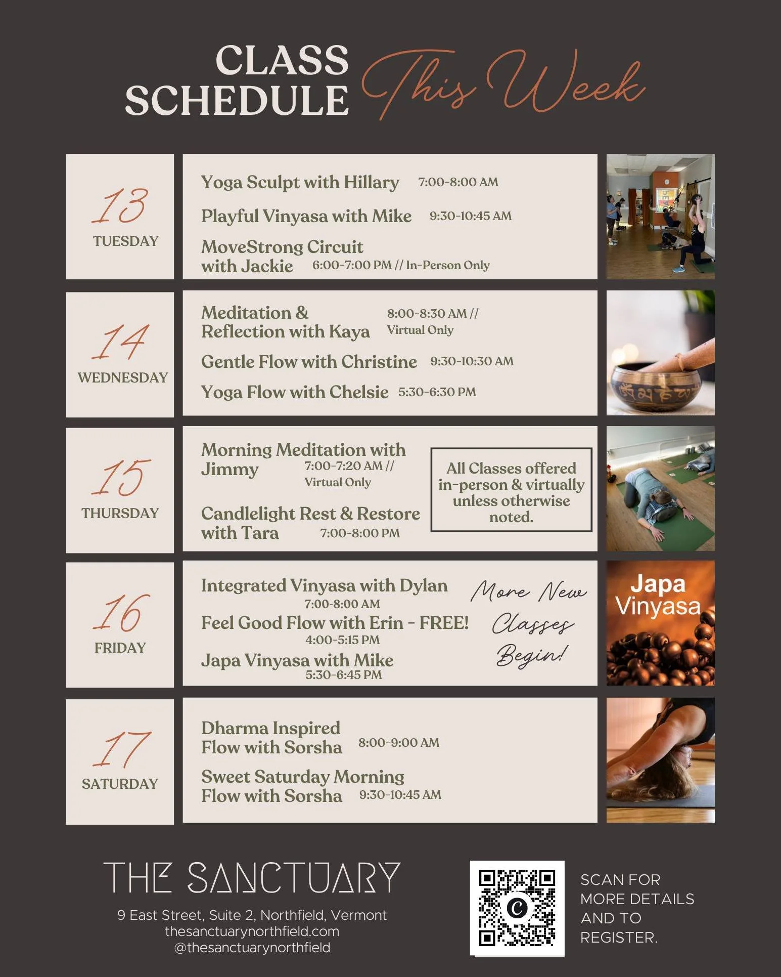 This week's schedule is here and it is a big one! 🌿✨

More new classes begin this week and we could not be more excited. Here is what is on deck:

Tuesday 10/13
Yoga Sculpt with Hillary | 7:00 &ndash; 8:00am
Playful Vinyasa with Mike | 9:30 &ndash; 