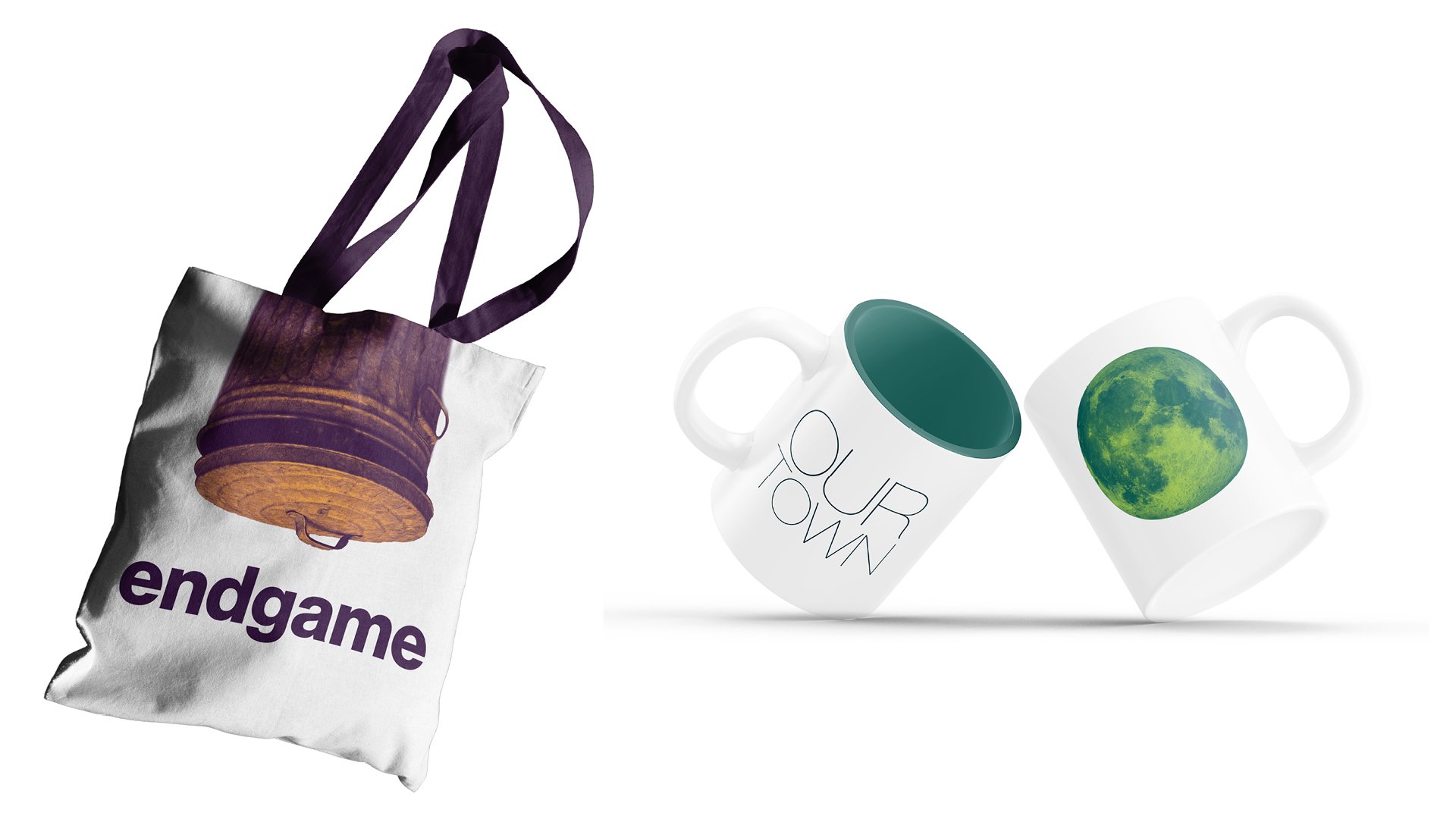 Endgame Tote and Our Town mug.
