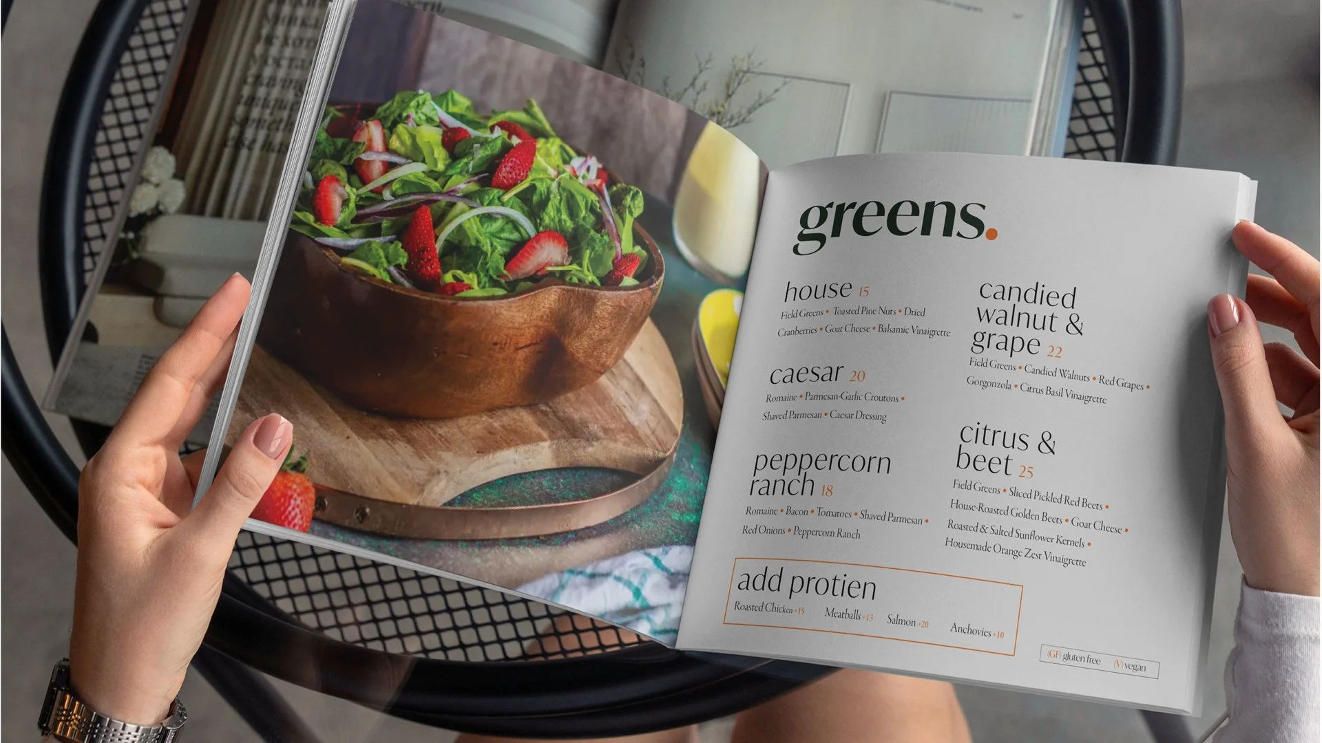 Basil menu, salad page.