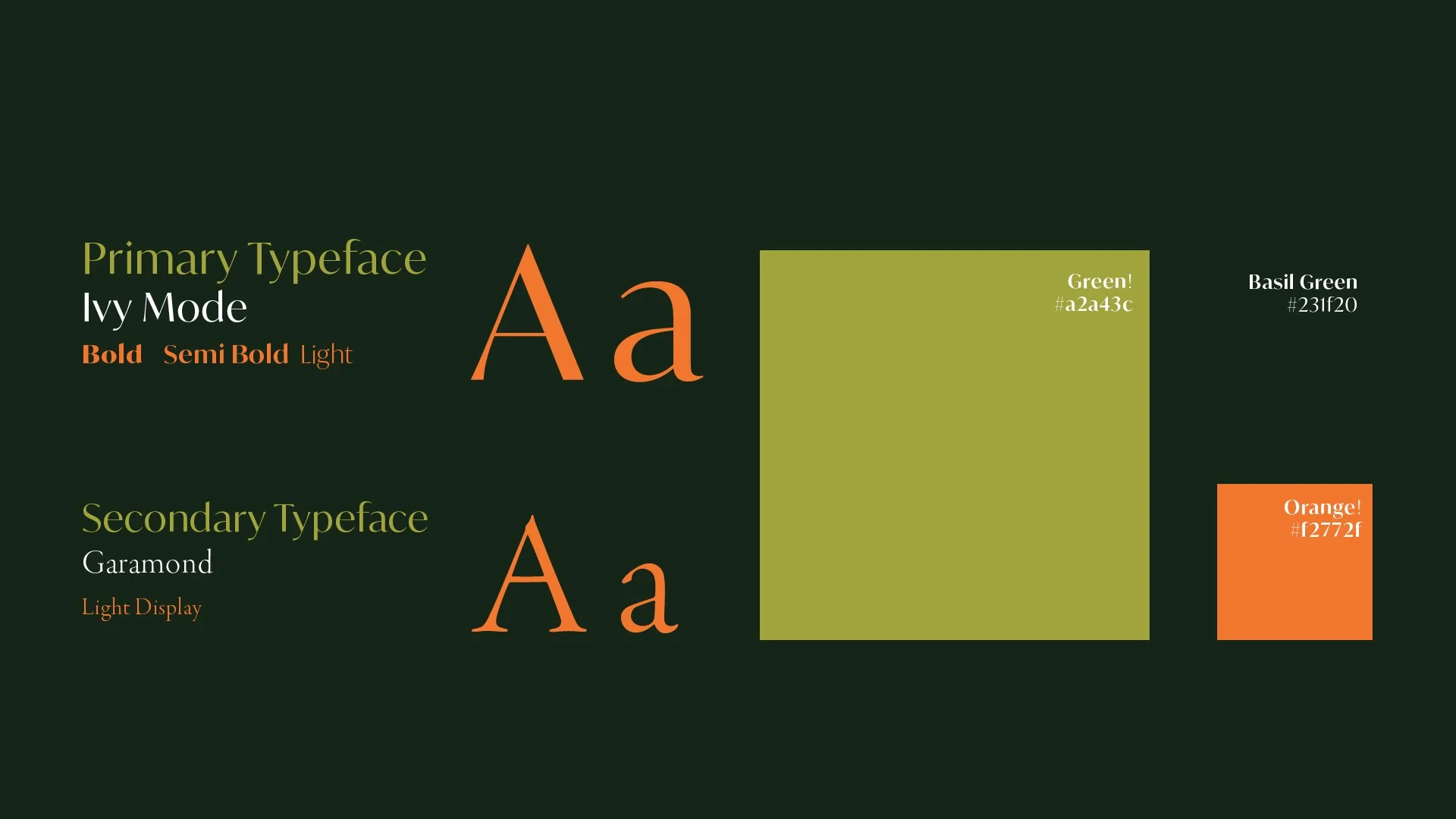 Basil Typefaces and brand colors.