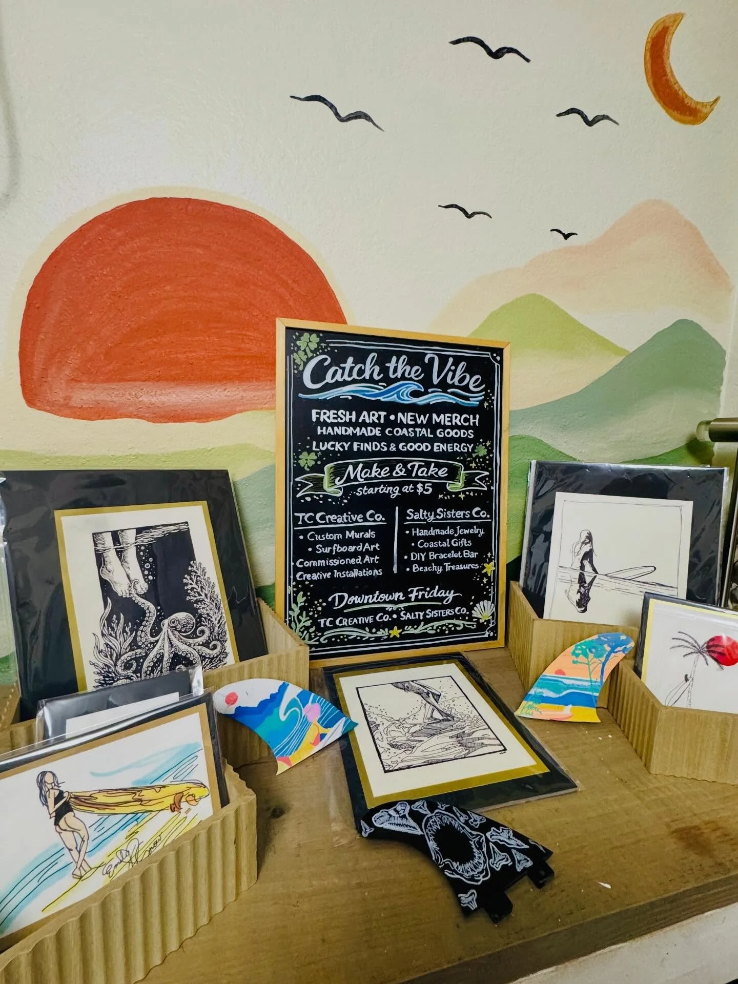 Art inspired by salt, grit, and soul.

TC Creative Co. will be at Downtown Friday with:
&bull; Original artwork
&bull; Surfboard commissions
&bull; Custom mural booking
&bull; Limited art drops

Built for homes, businesses, and spaces that need creat