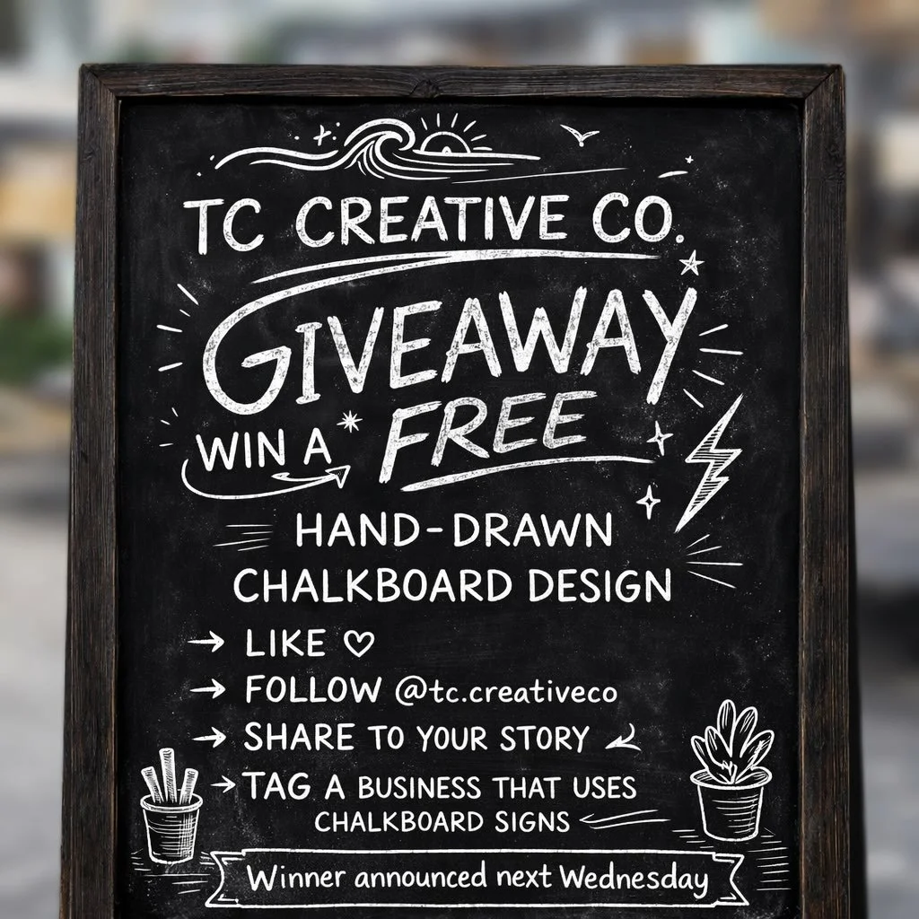 ✨ CHALKBOARD GIVEAWAY ✨

One of my favorite ways to help businesses stand out is through creative marketing &mdash; hand drawn chalkboard menus, events, specials, storefront boards, and more.

So I&rsquo;m giving away one FREE custom hand-drawn chalk
