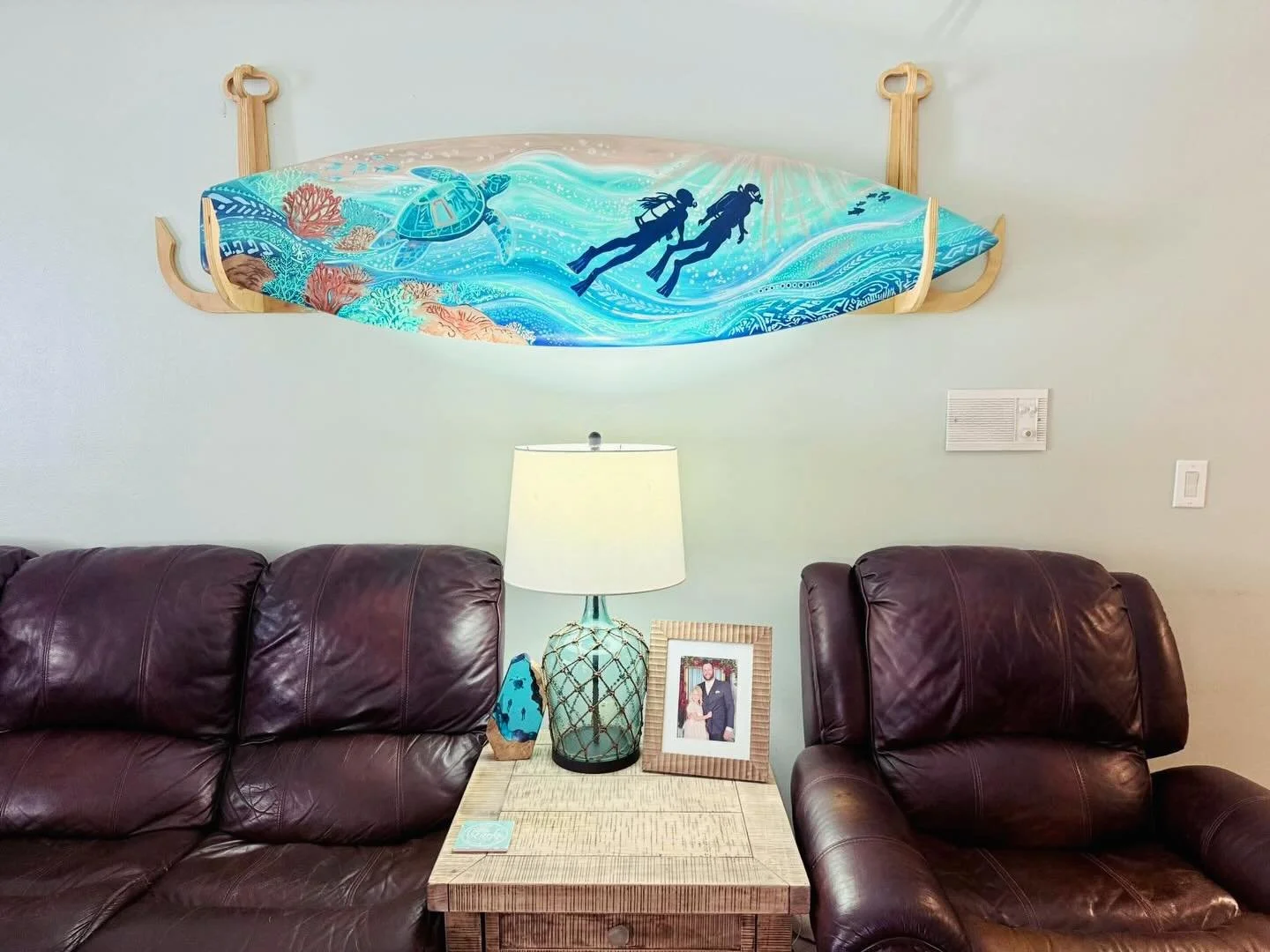 From the water&hellip; to the wall.

Not every board ends up in the lineup &mdash;
some become the centerpiece.

This is my favorite part of the process&hellip; seeing a board take on a whole new life inside someone&rsquo;s home, still carrying that 