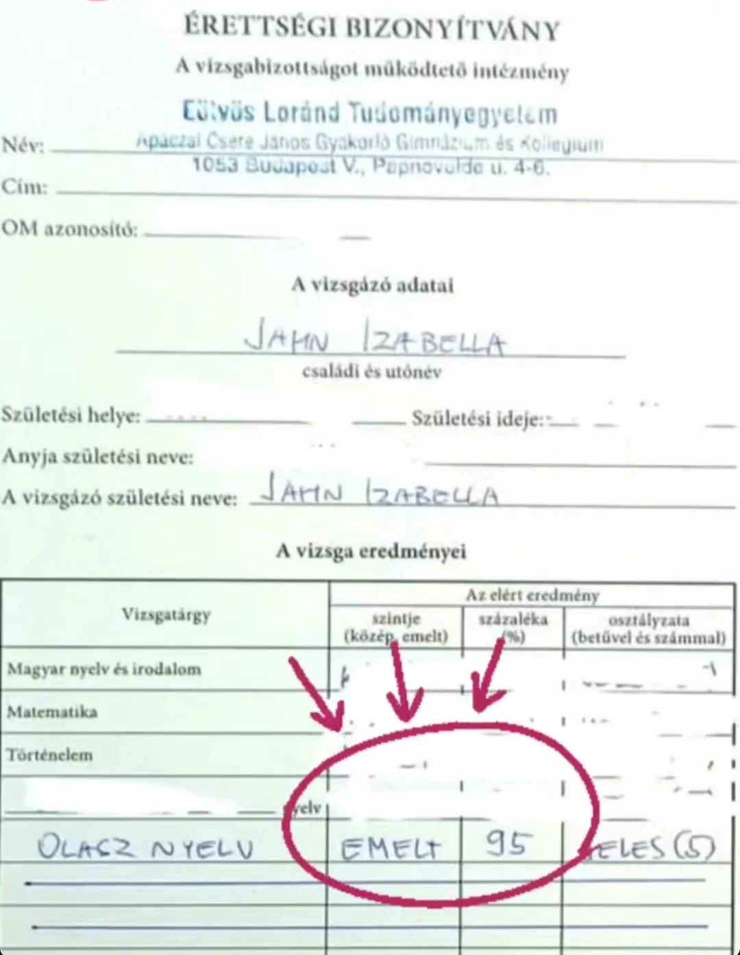 Iza, nem vagy semmi. 95%-os emelt olasz érettségi, elképesztő!! :) Gratulaa :)