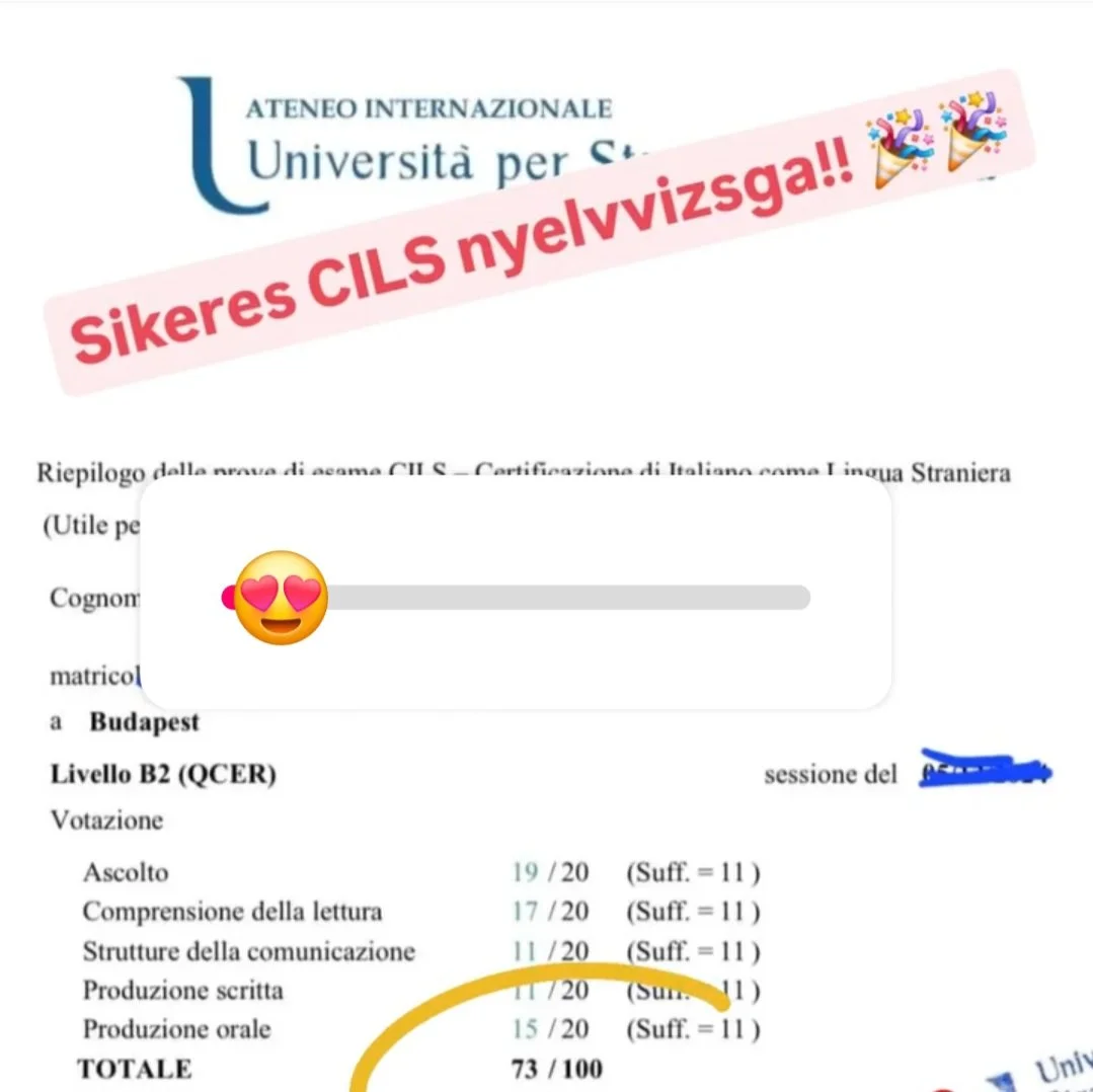 Az egyik legnehezebb olasz nyelvvizsga, a CILS, de Áginak nem okozott gondot! :) Bravissima! :)