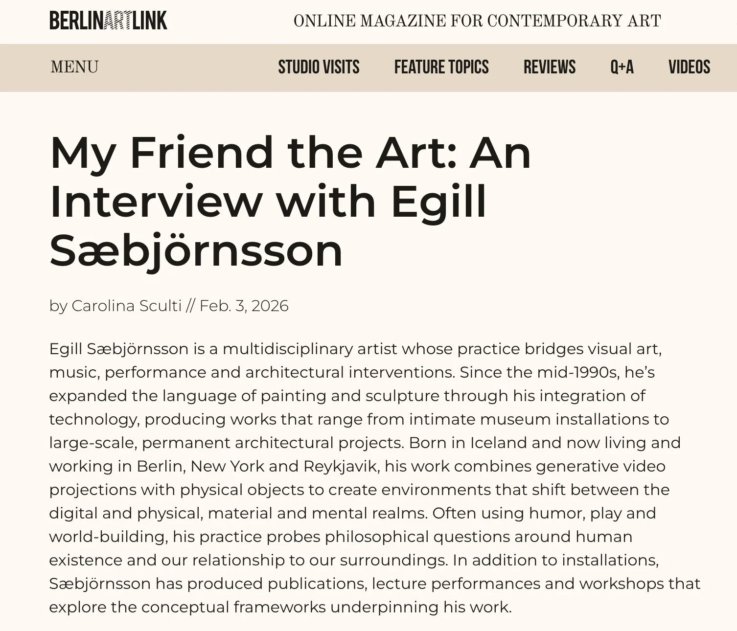 Interview with Berlin Art Link. Online. Feb 3rd 2026